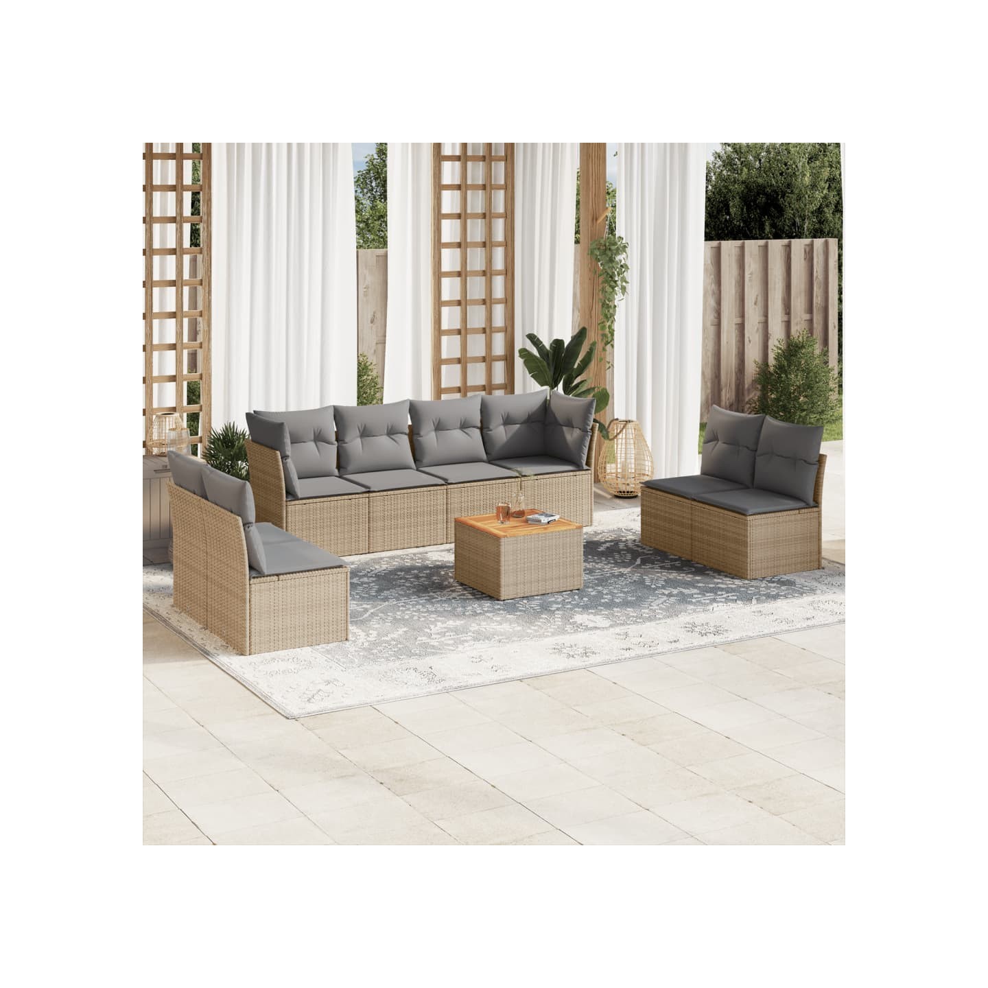Patio Sofa Set 8 place Mélange de beige et de gris clair