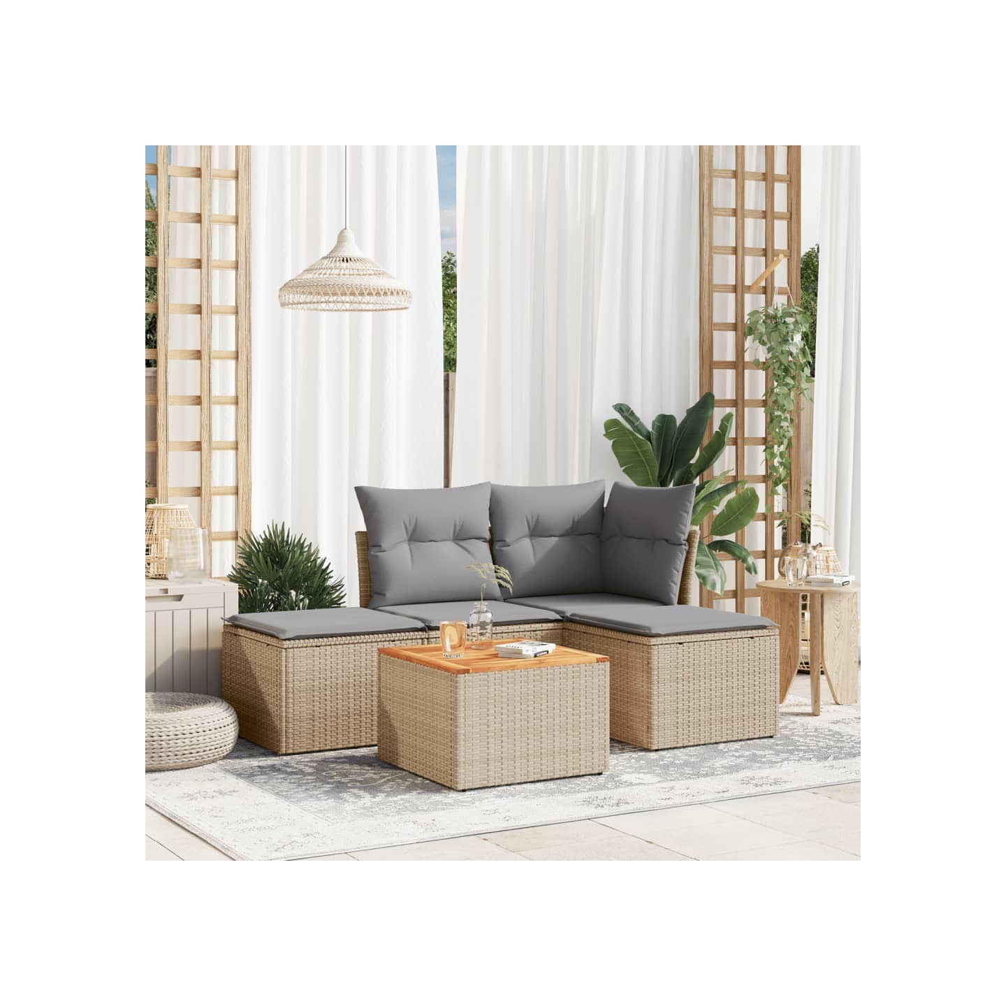 Patio Sofa Set 5 place Mélange de beige et de gris clair
