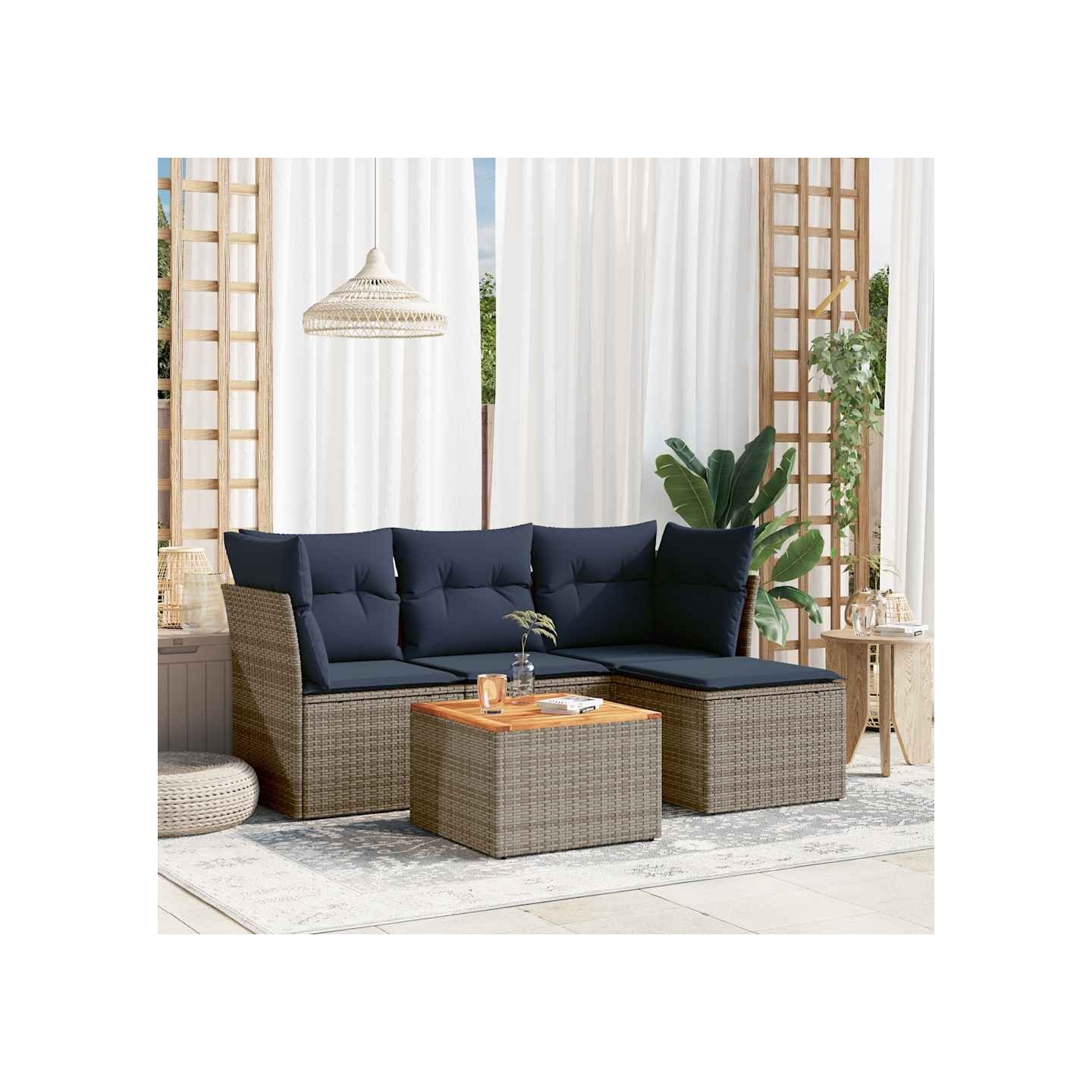 Ensemble de canapé de jardin 5 pcs avec coussins gris résine tressée