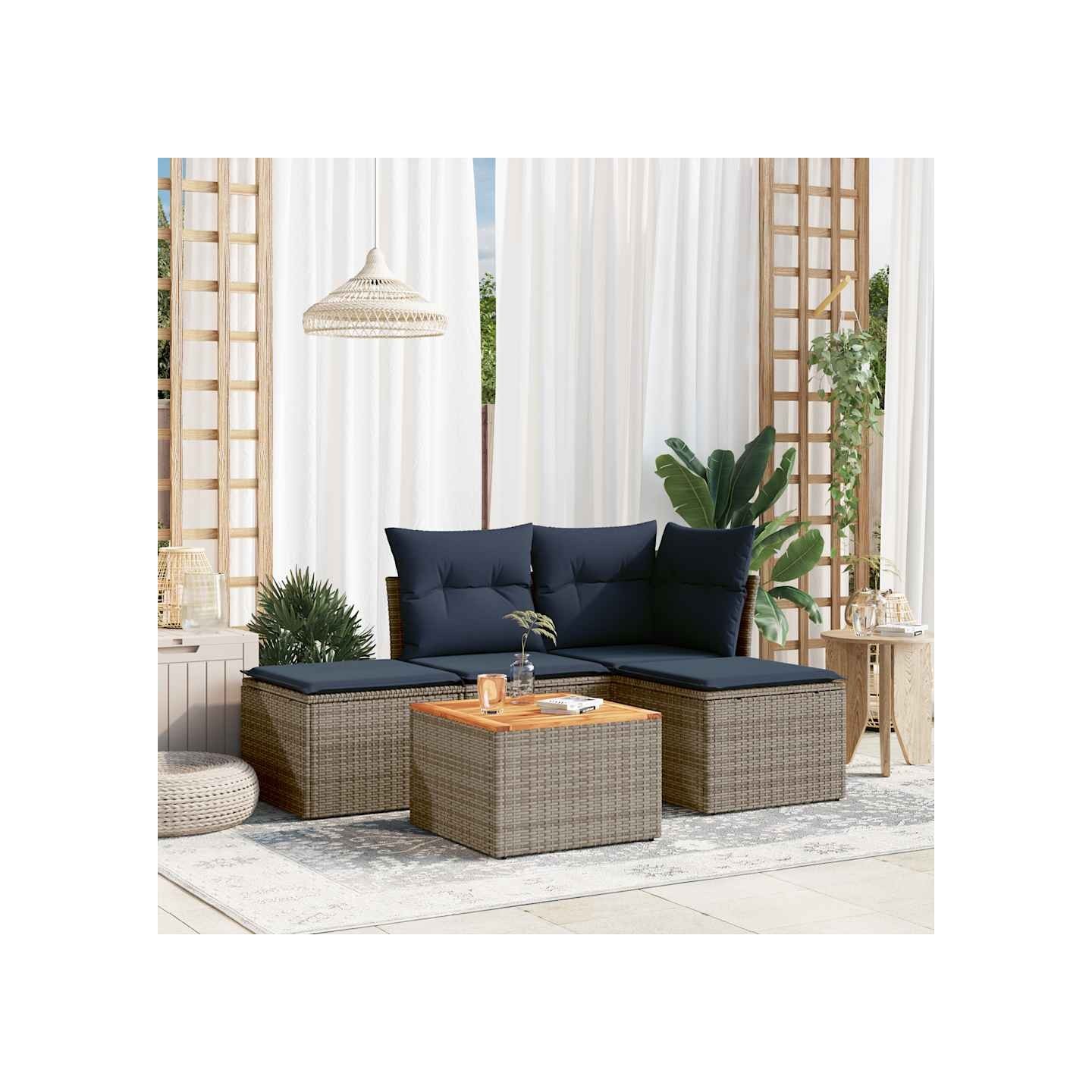 Ensemble de canapé de jardin 5 pcs avec coussins gris résine tressée