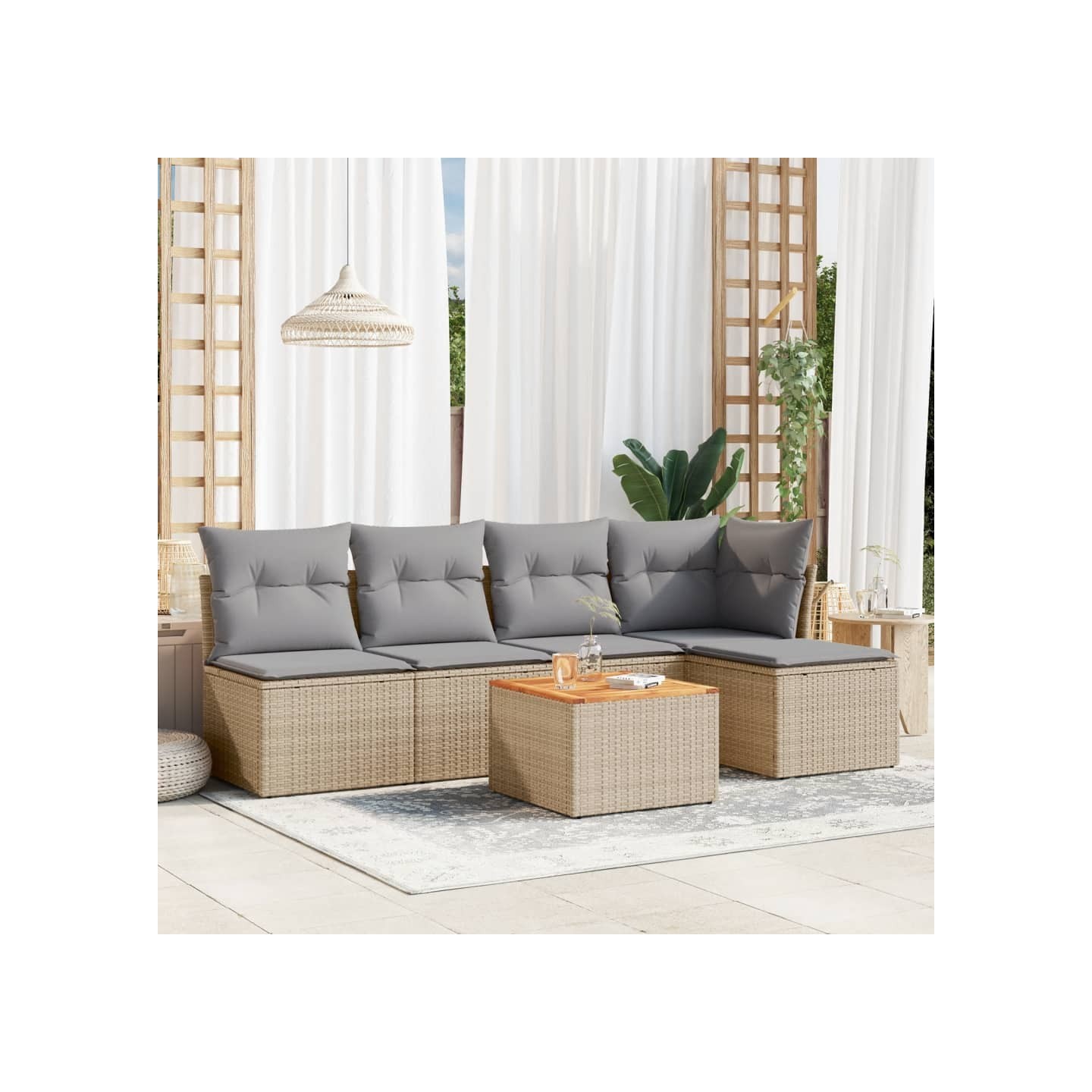 Patio Sofa Set 6 place Mélange de beige et de gris clair