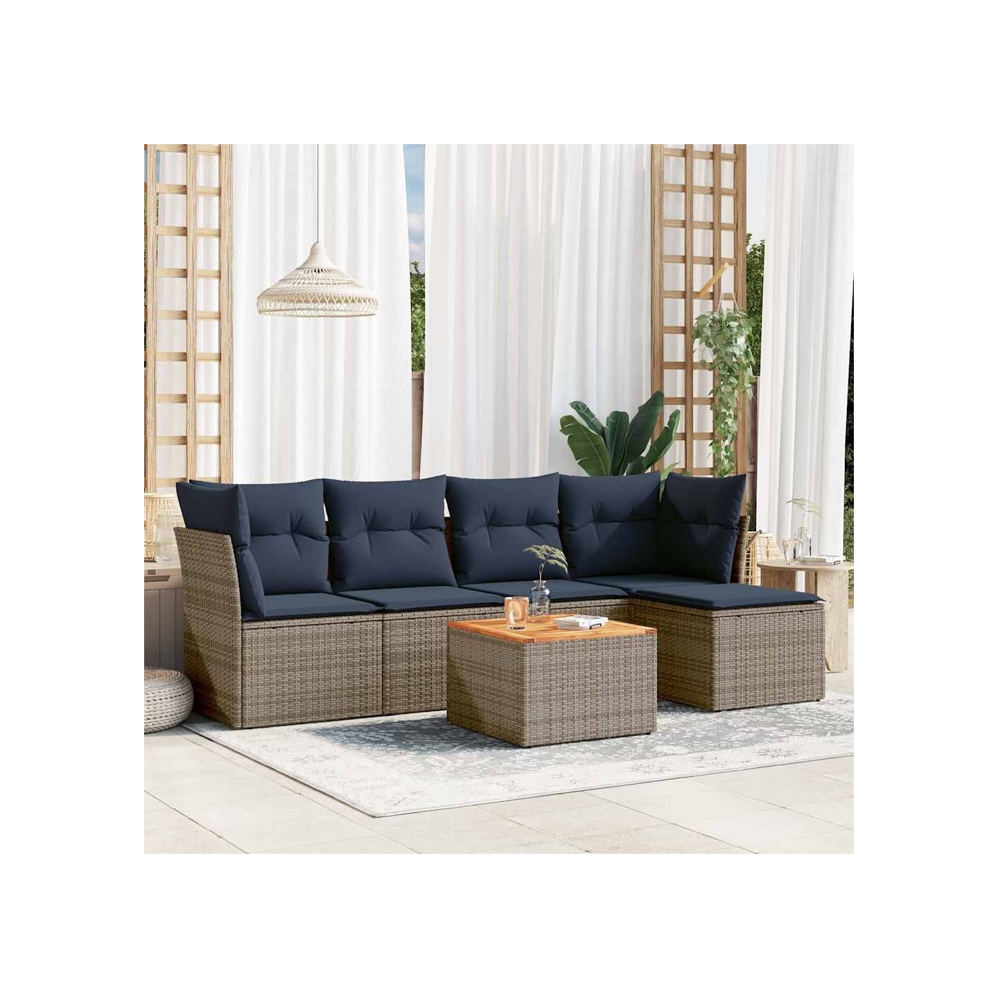 Ensemble de canapé de jardin 6 pcs avec coussins gris résine tressée