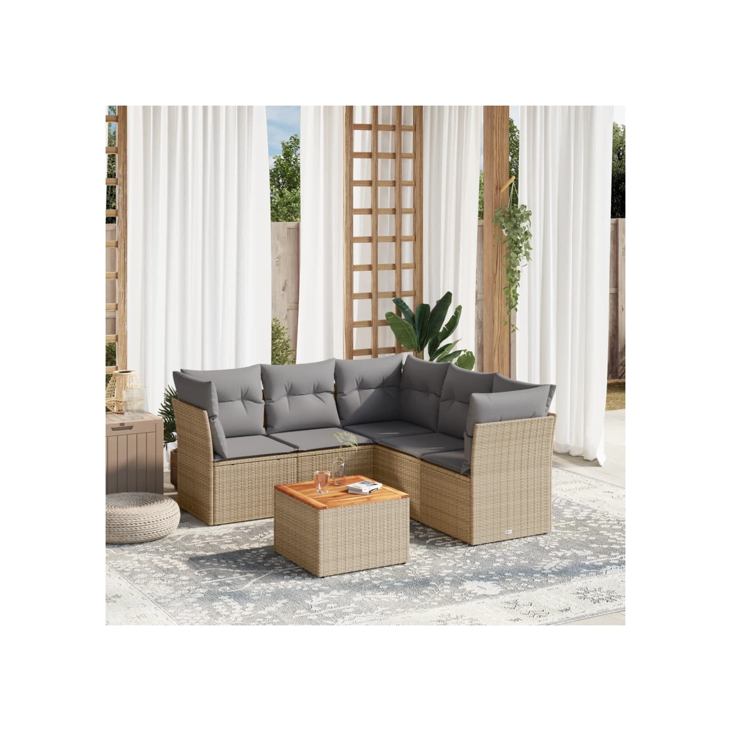 Patio Sofa Set 6 place Mélange de beige et gris