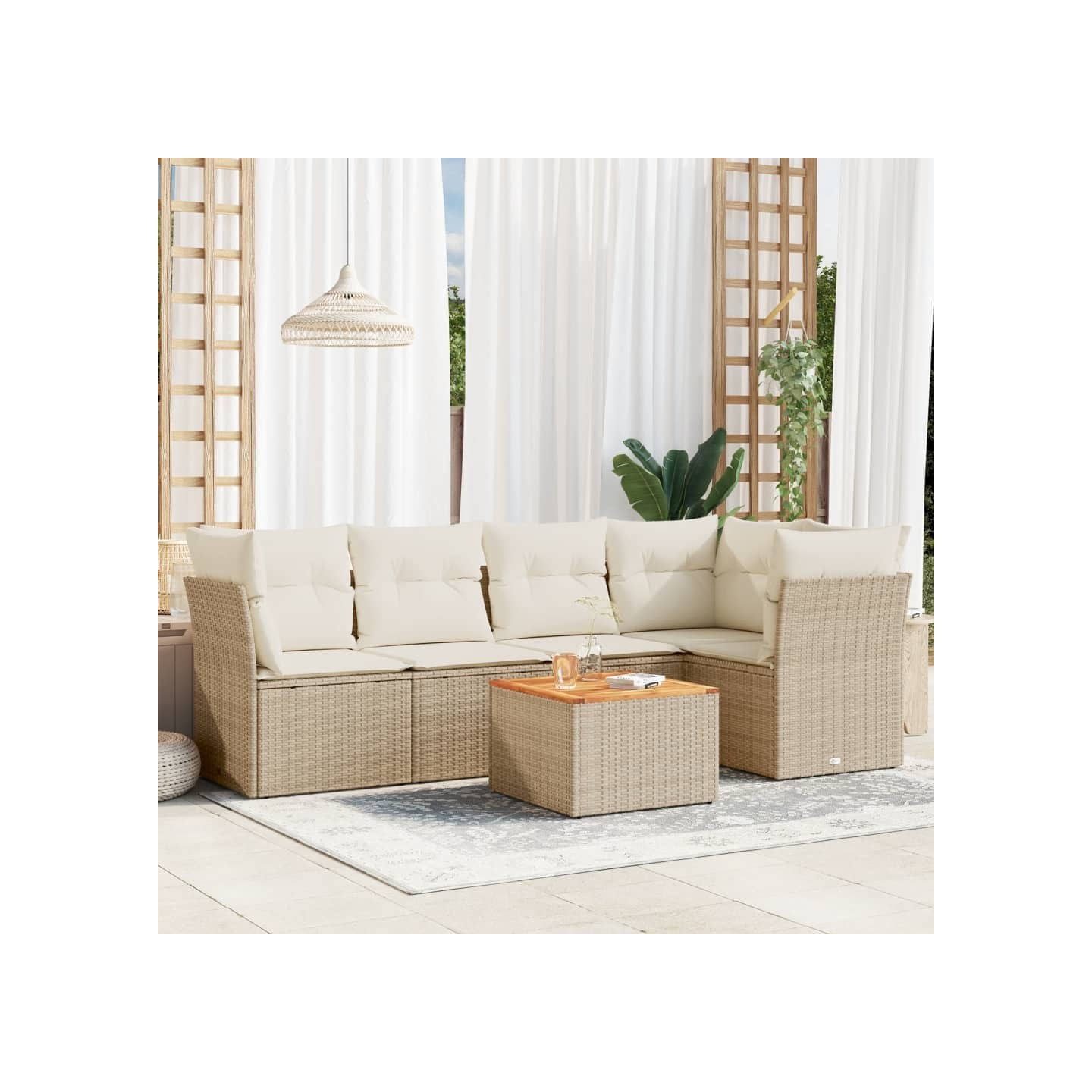 Salon de jardin avec coussins 6 pcs beige résine tressée