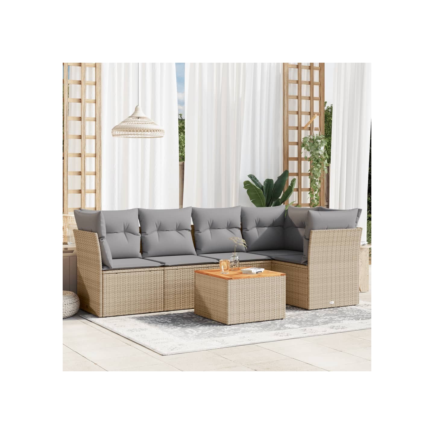 Patio Sofa Set 5 place Mélange de beige et gris