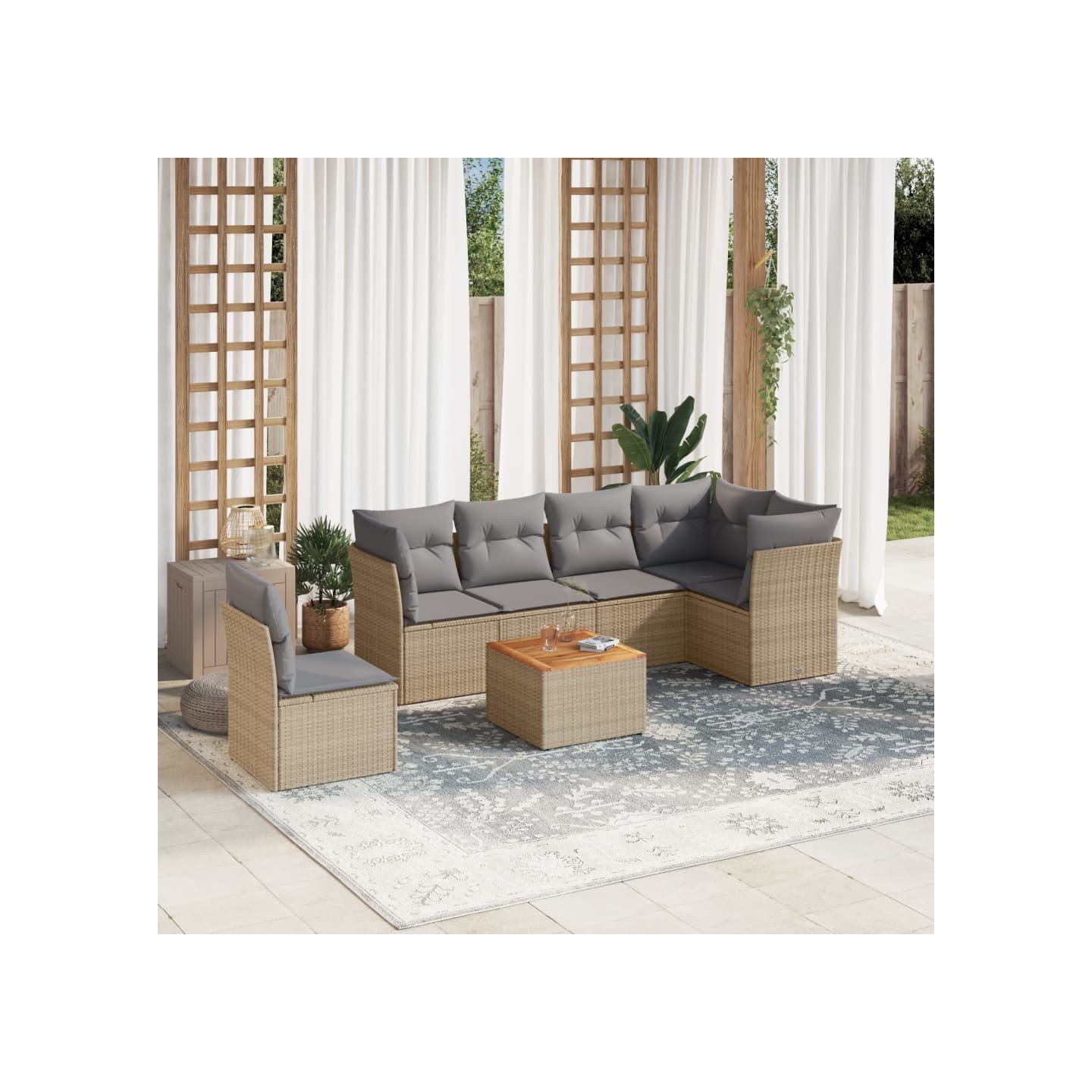 Patio Sofa Set 6 place Mélange de beige et gris