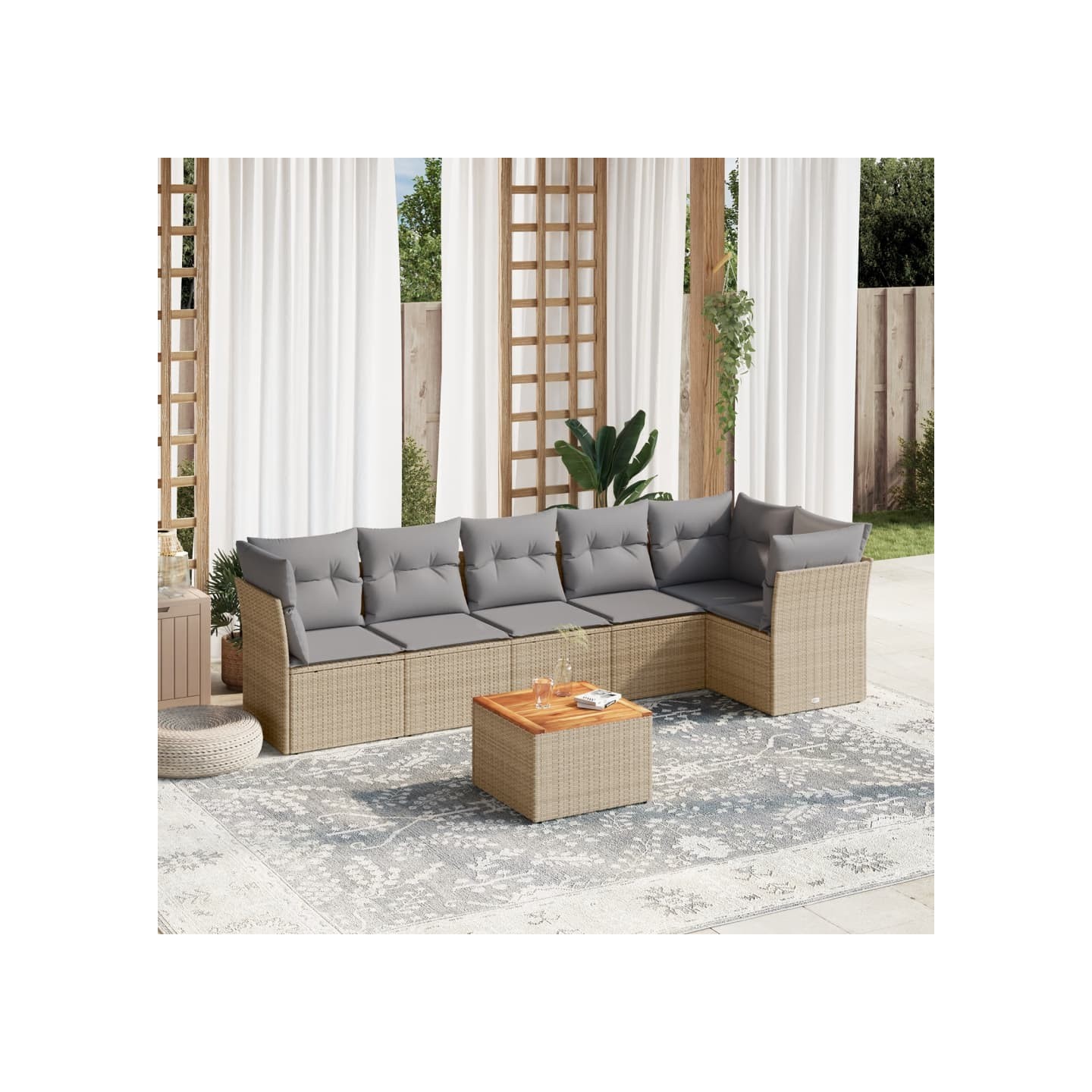 Patio Sofa Set 6 place Mélange de beige et gris