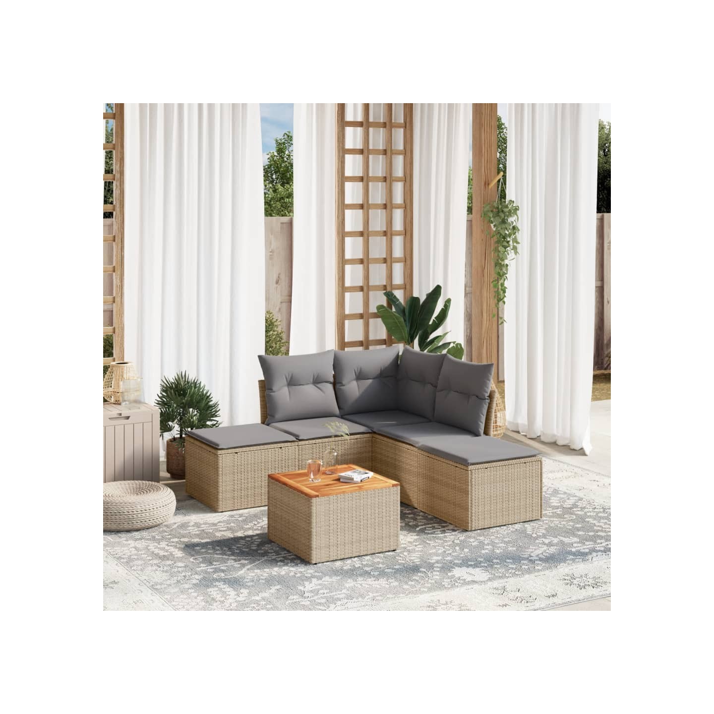 Patio Sofa Set 5 place Mélange de beige et de gris clair