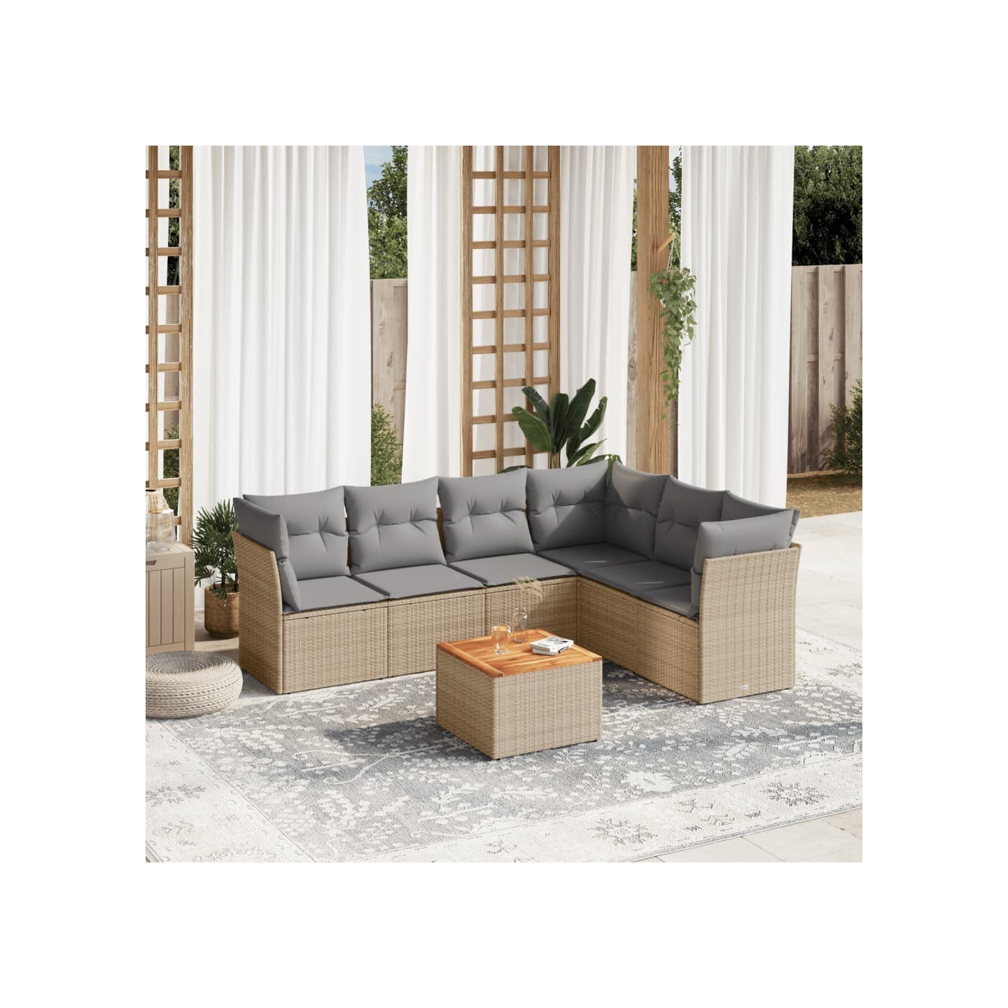 Patio Sofa Set 6 place Mélange de beige et gris