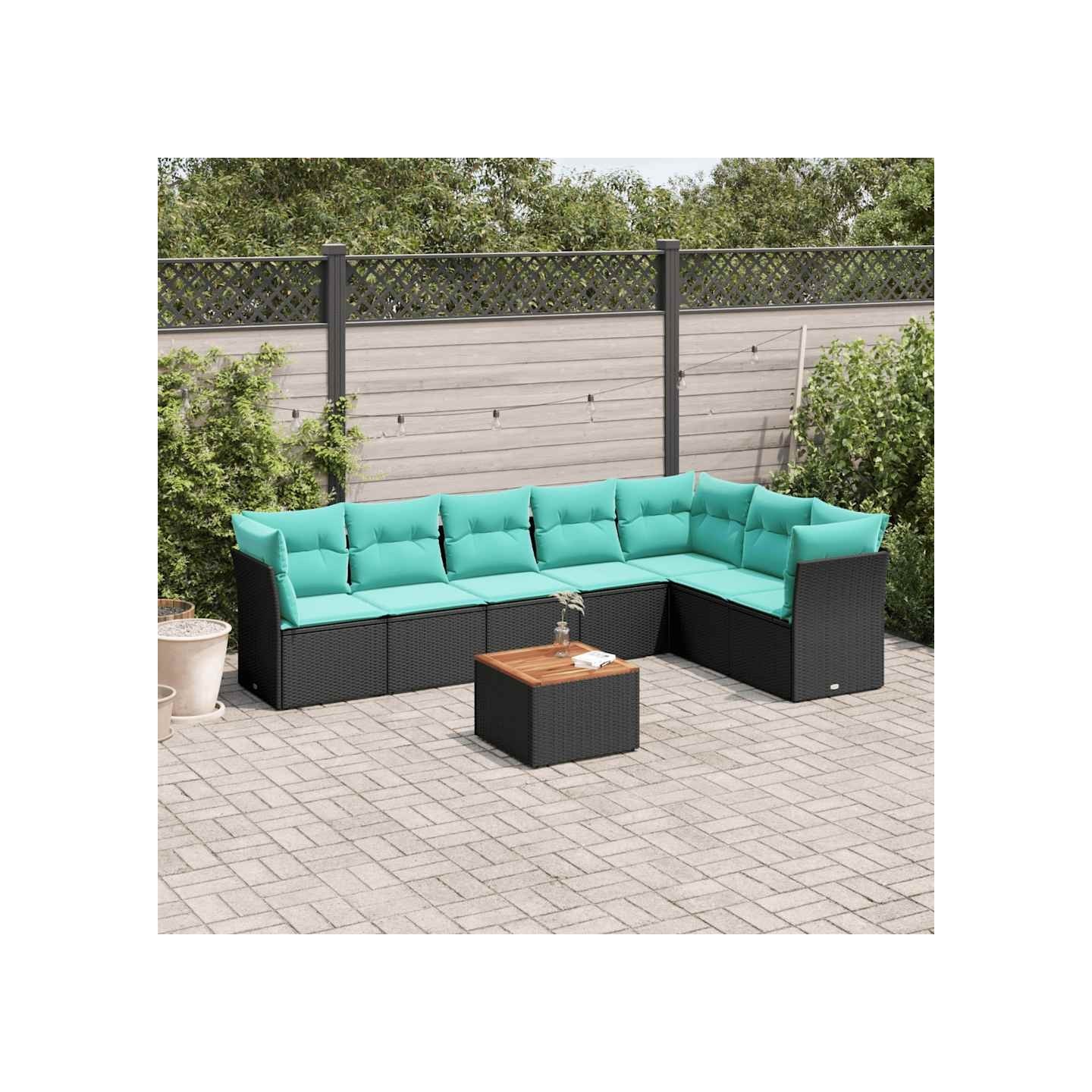 Salon de jardin 8 pcs avec coussins noir résine tressée
