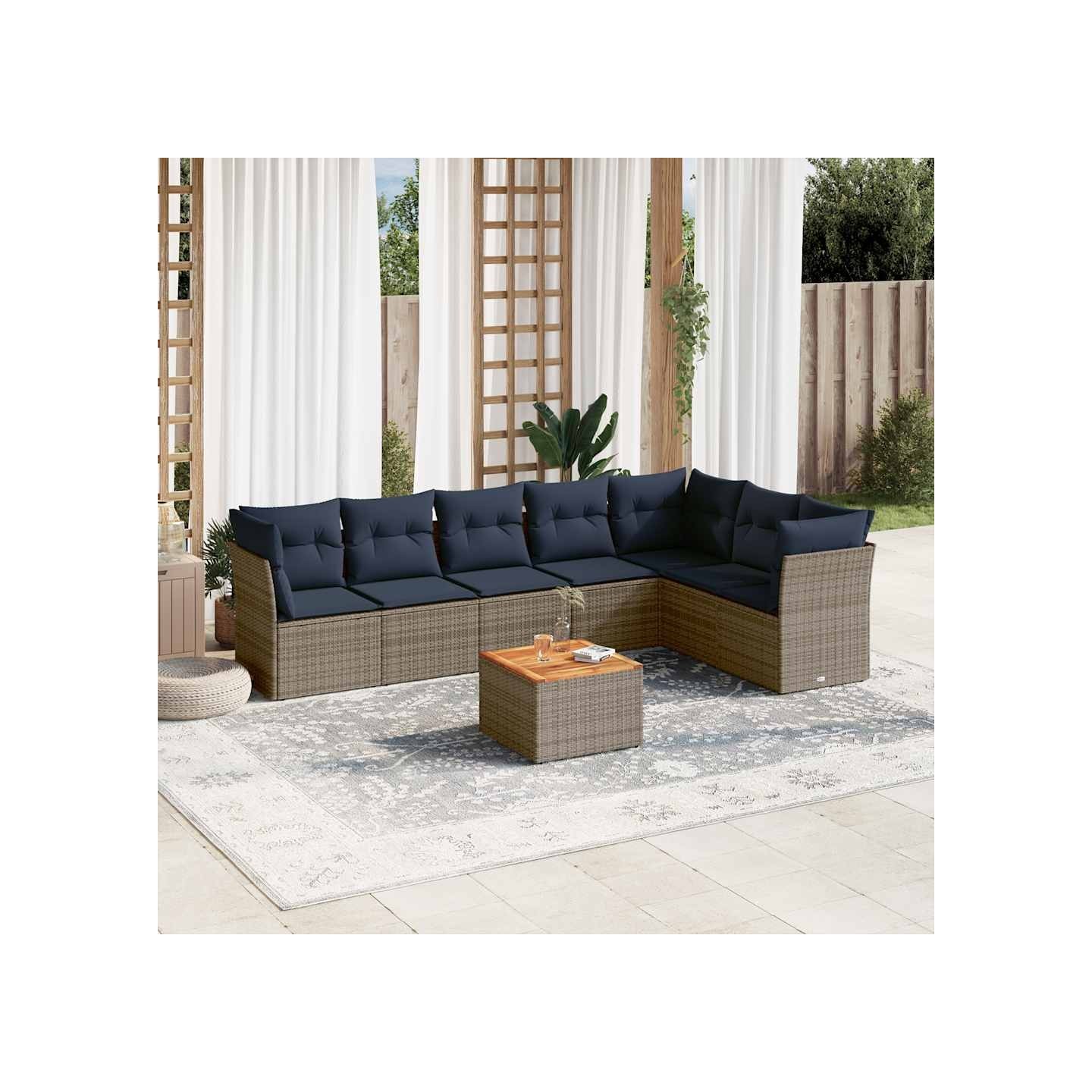 Salon de jardin 8 pcs avec coussins gris résine tressée