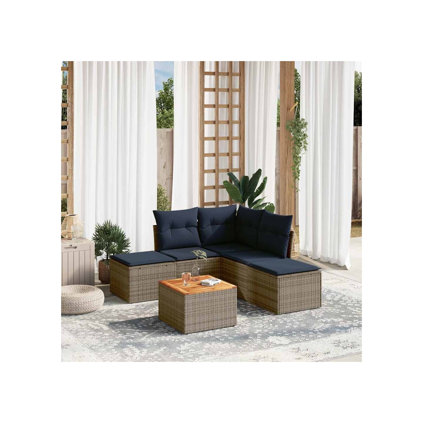 Ensemble de canapé de jardin 6 pcs avec coussins gris résine tressée