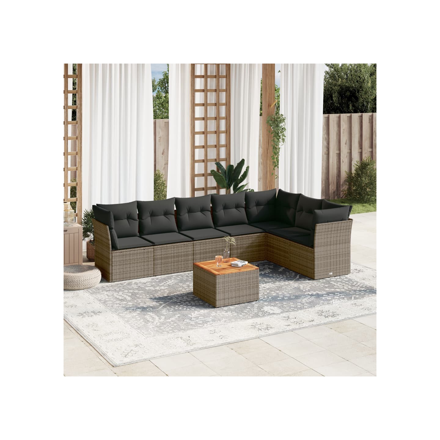 Salon de jardin 8 pcs avec coussins gris résine tressée
