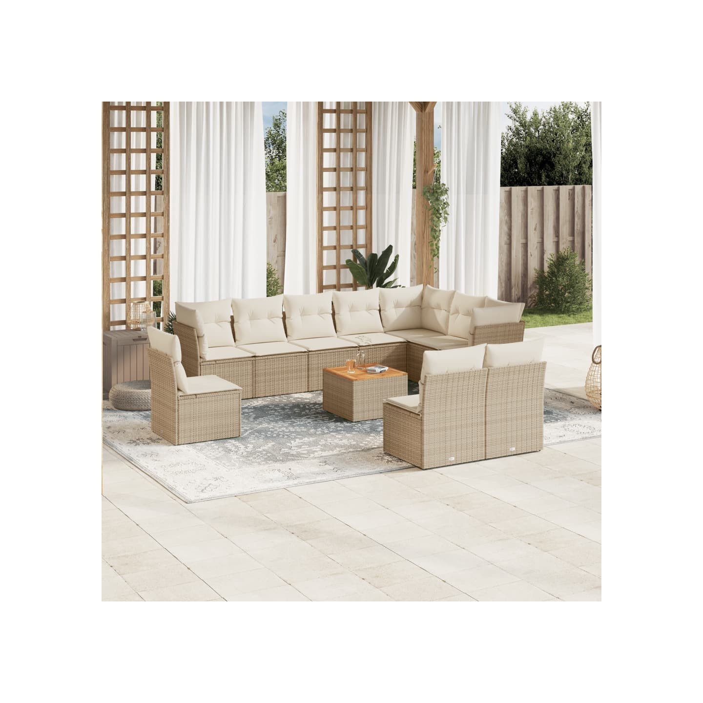 Salon de jardin 11 pcs avec coussins beige résine tressée