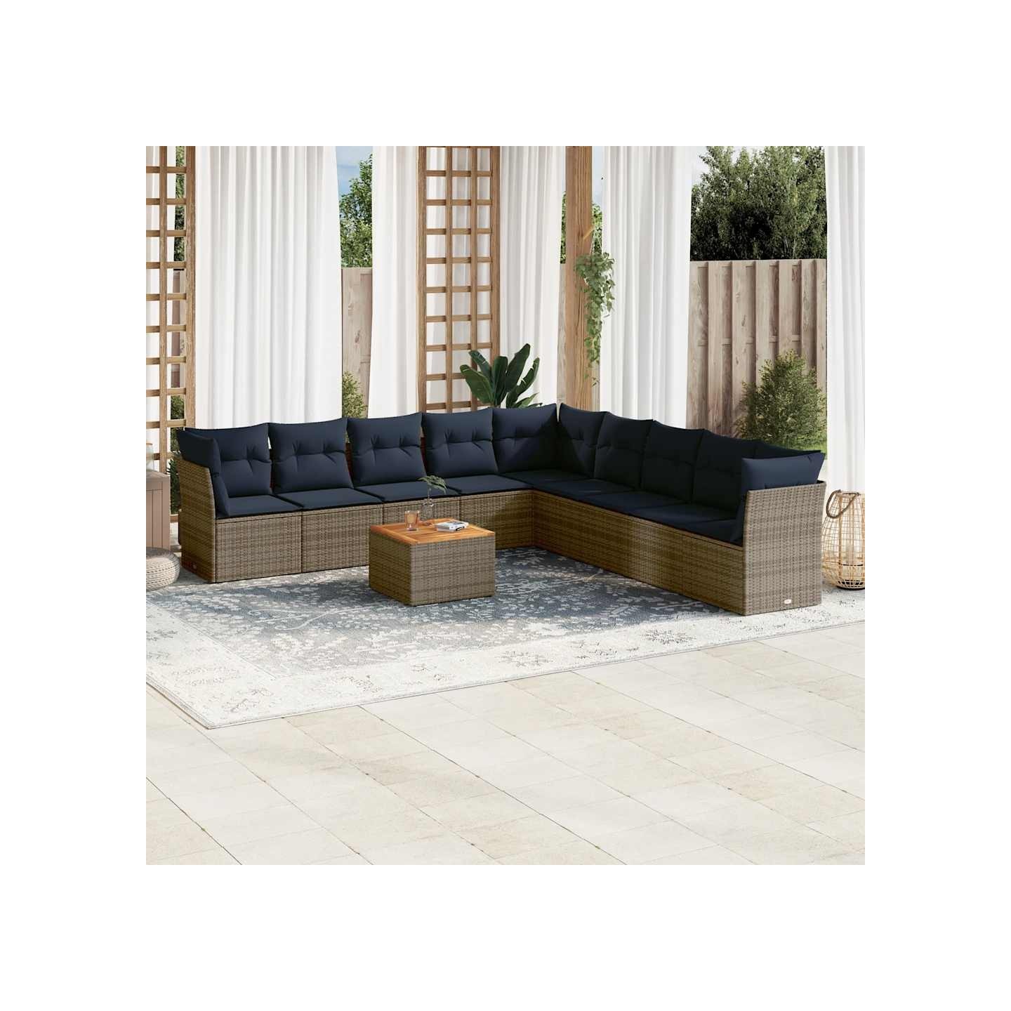 Salon de jardin 10 pcs avec coussins gris résine tressée