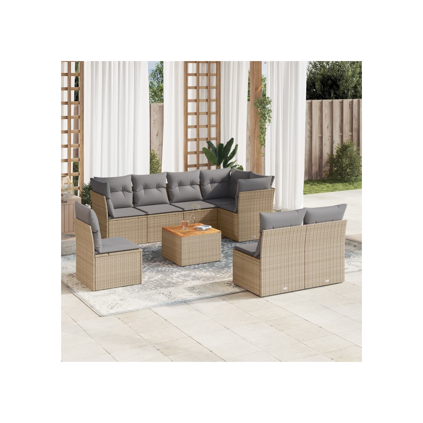 Patio Sofa Set 8 place Mélange de beige et de gris clair