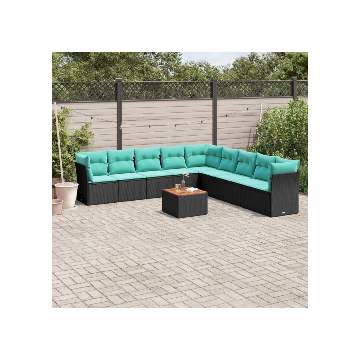 Salon de jardin 10 pcs avec coussins noir résine tressée
