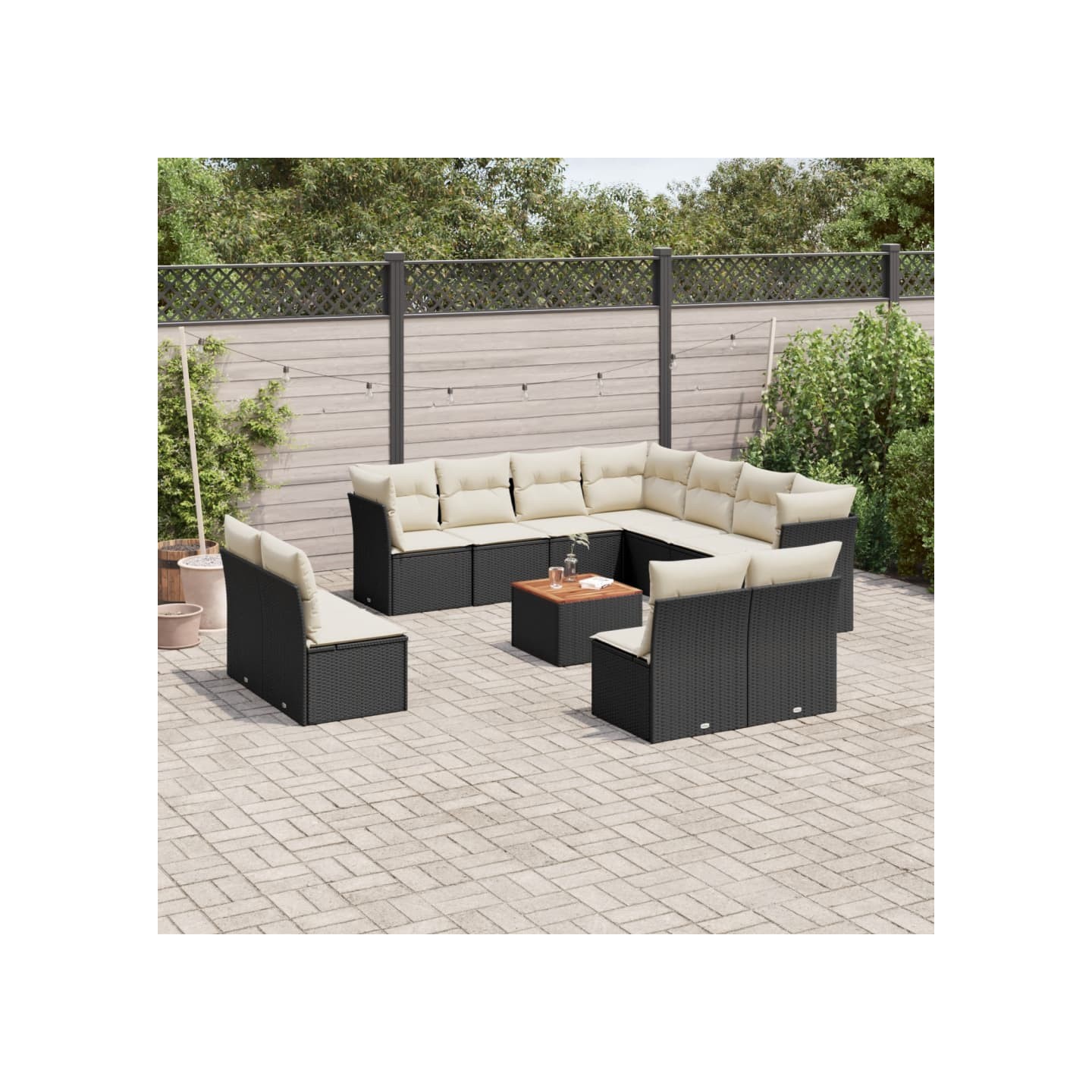 Salon de jardin 12 pcs avec coussins noir résine tressée