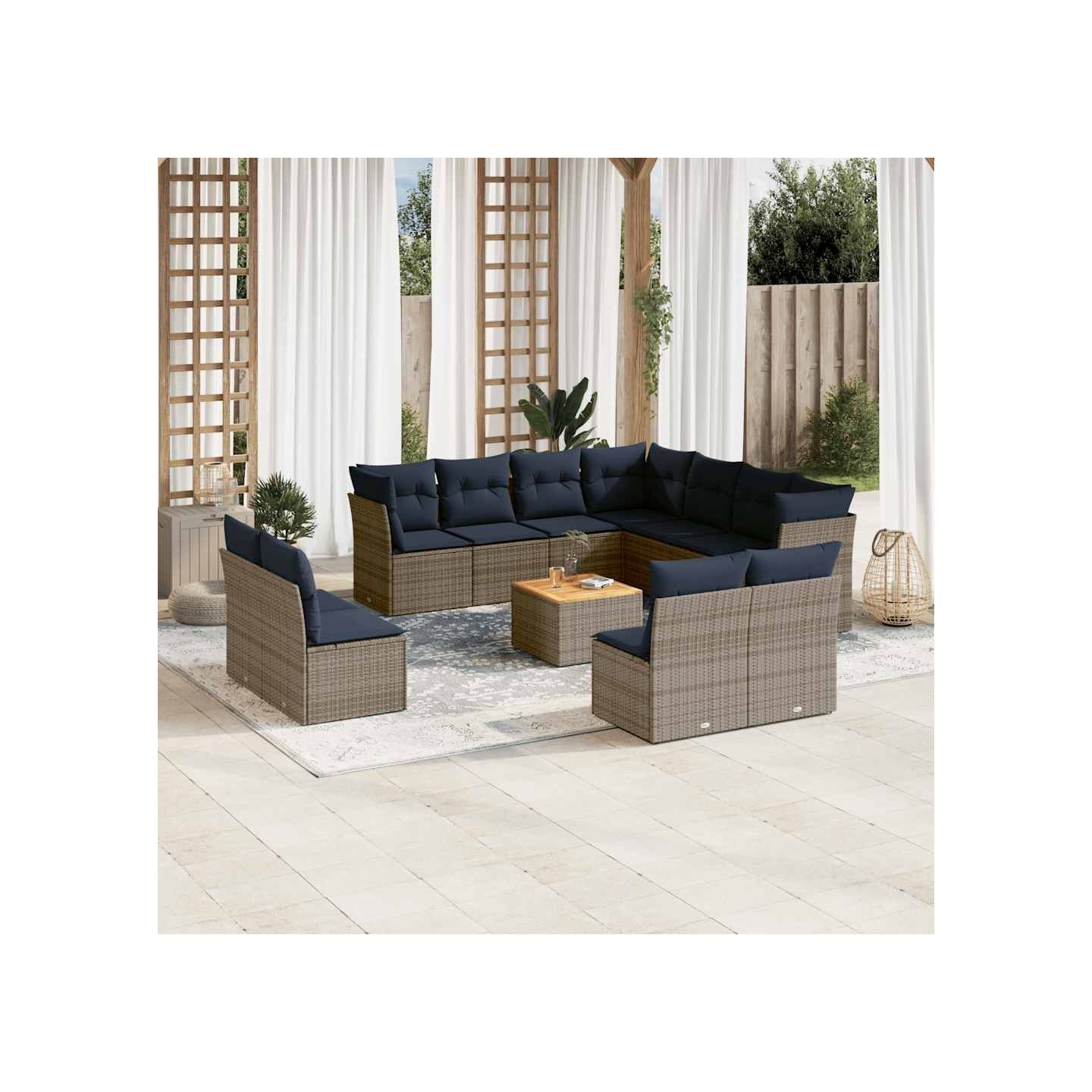 Salon de jardin avec coussins 12 pcs gris résine tressée