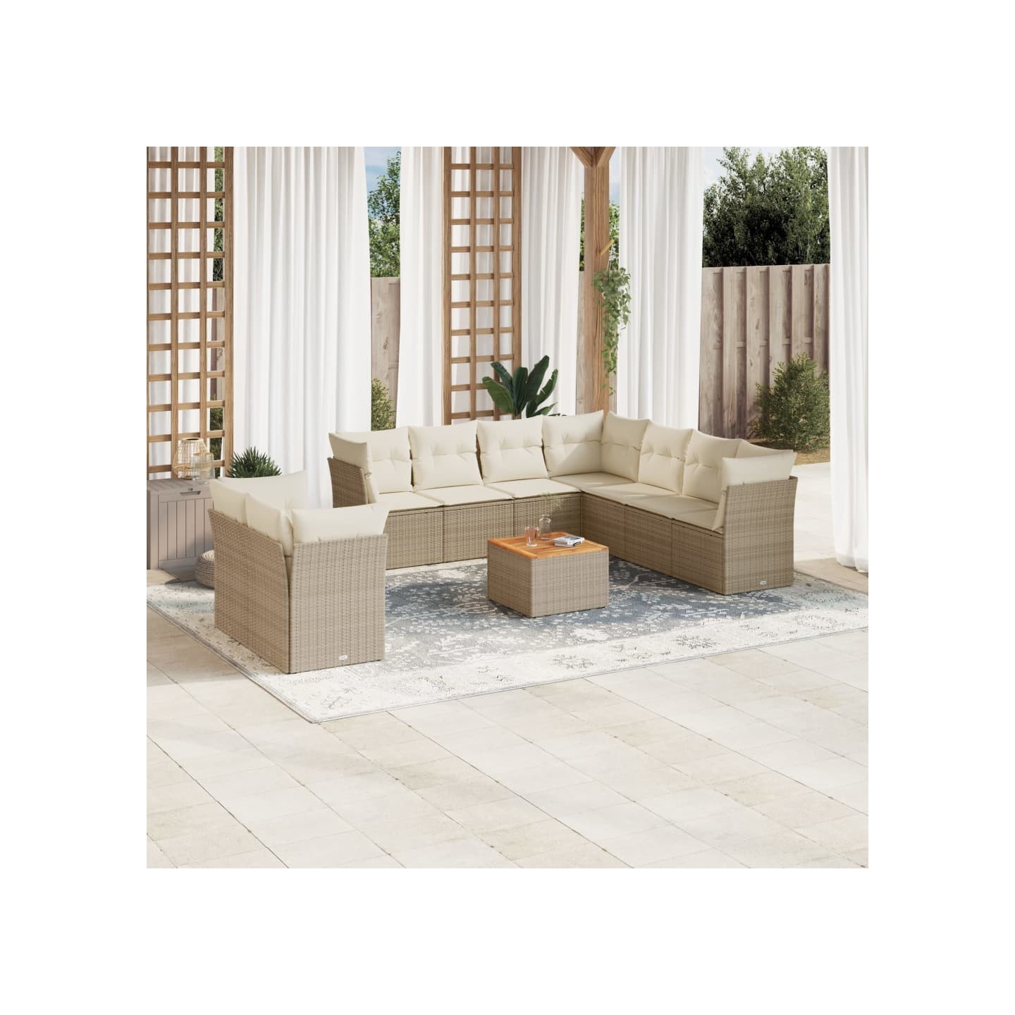 Salon de jardin 11 pcs avec coussins beige résine tressée