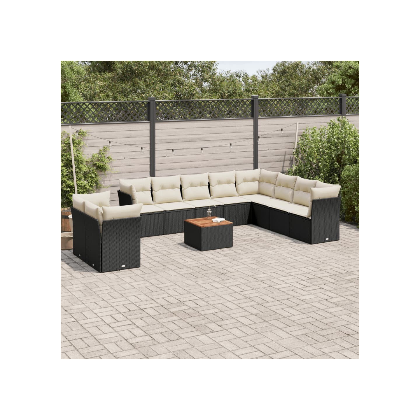 Salon de jardin 11 pcs avec coussins noir résine tressée