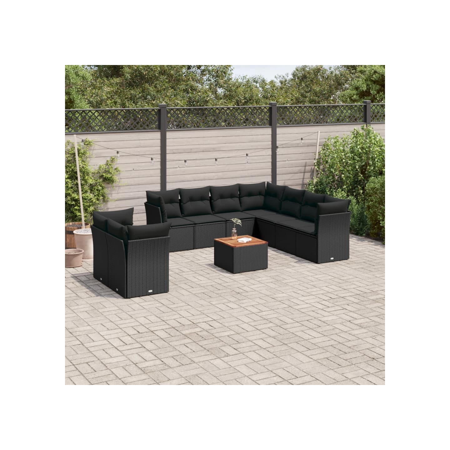 Salon de jardin 10 pcs avec coussins noir résine tressée