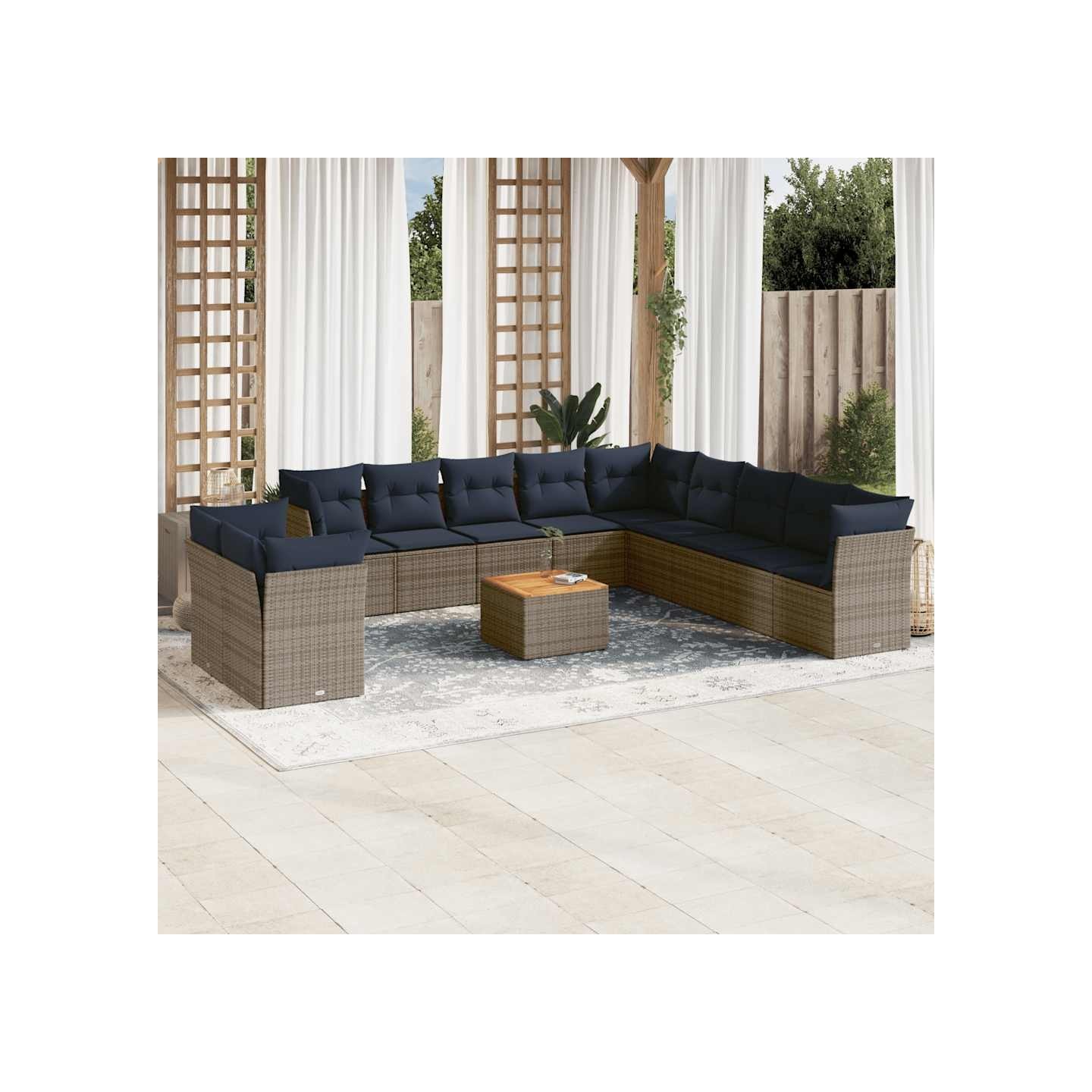 Salon de jardin avec coussins 12 pcs gris résine tressée