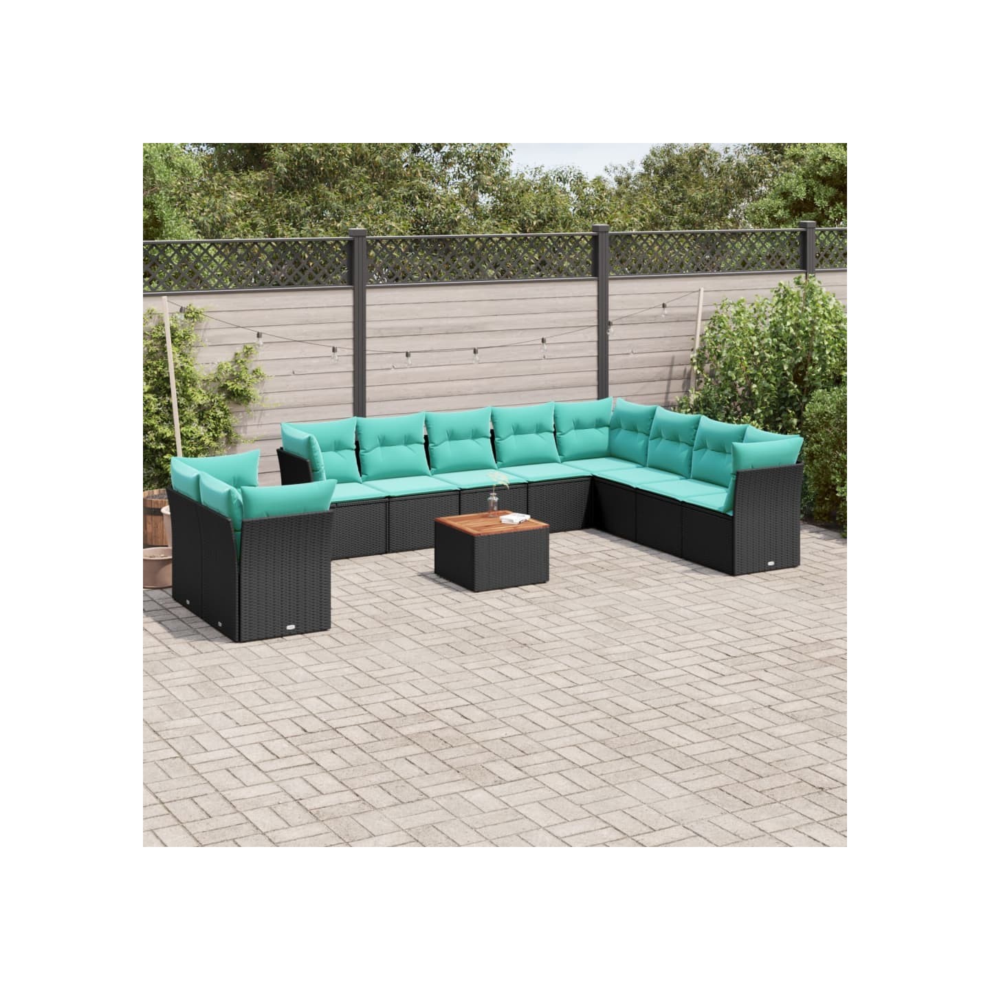 Salon de jardin 11 pcs avec coussins noir résine tressée