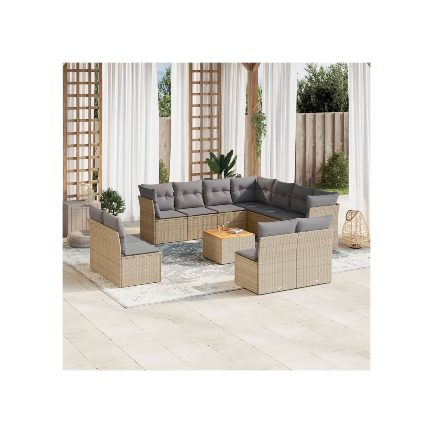 Patio Sofa Set 11 place Mélange de beige et de gris clair