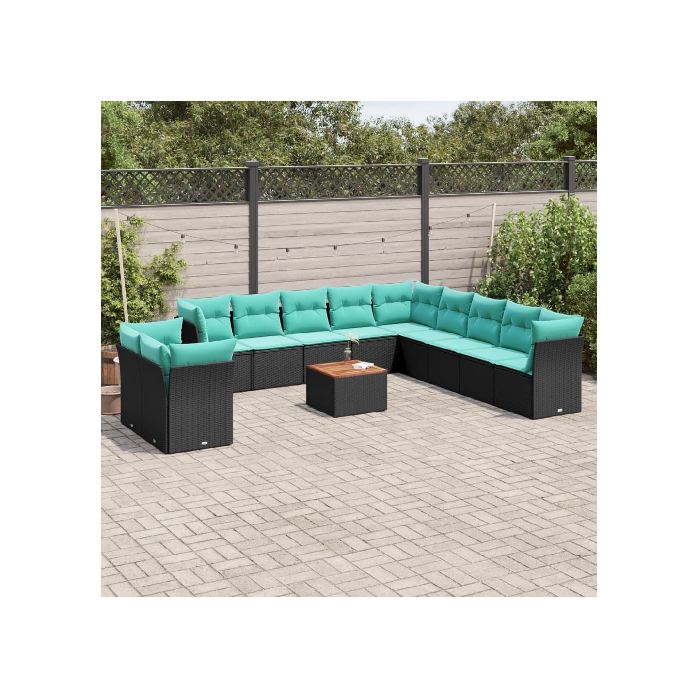 Salon de jardin avec coussins 12 pcs noir résine tressée