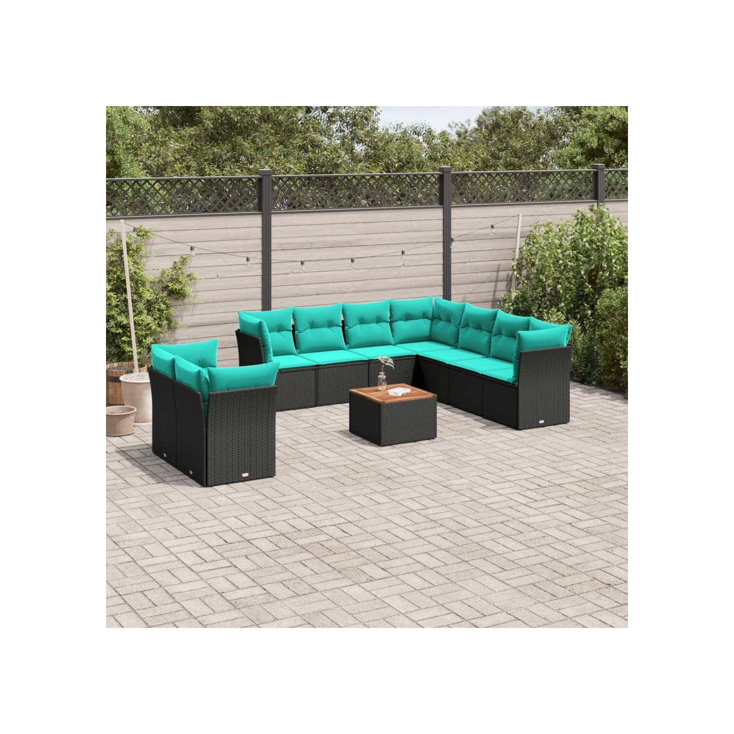 Salon de jardin 11 pcs avec coussins noir résine tressée
