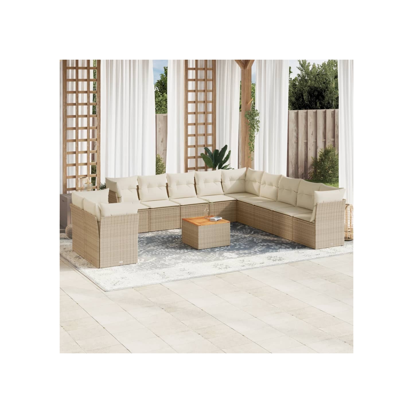 Salon de jardin avec coussins 12 pcs beige résine tressée
