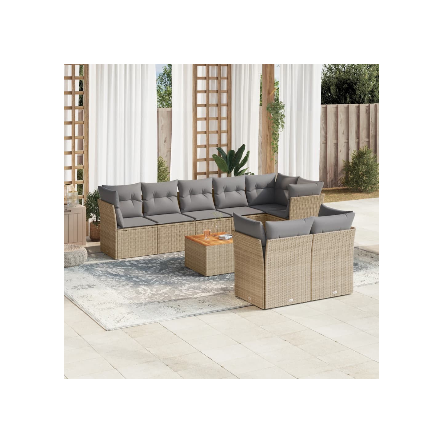 Patio Sofa Set 8 place Mélange de beige et gris