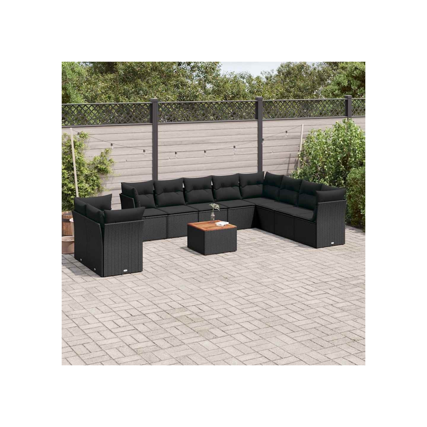 Salon de jardin 11 pcs avec coussins noir résine tressée