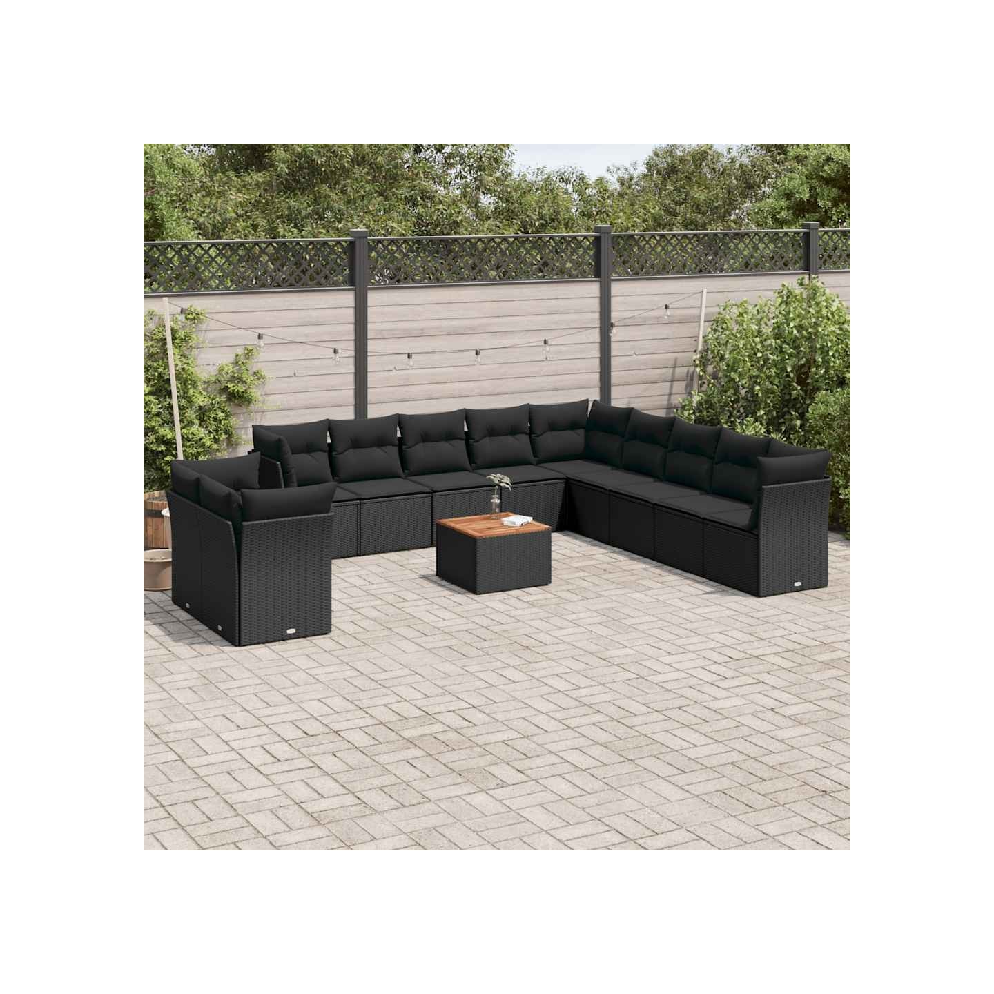 Salon de jardin 12 pcs avec coussins noir résine tressée