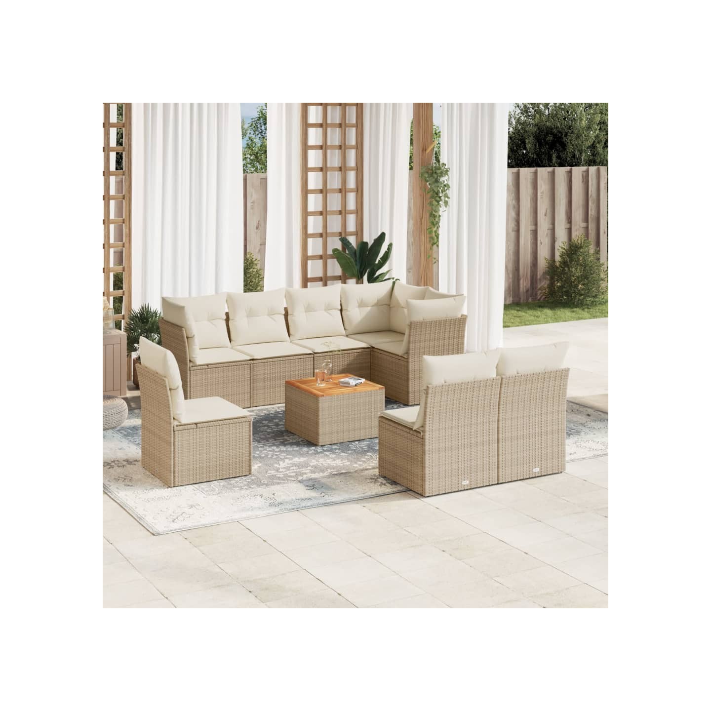 Salon de jardin avec coussins 9 pcs beige résine tressée