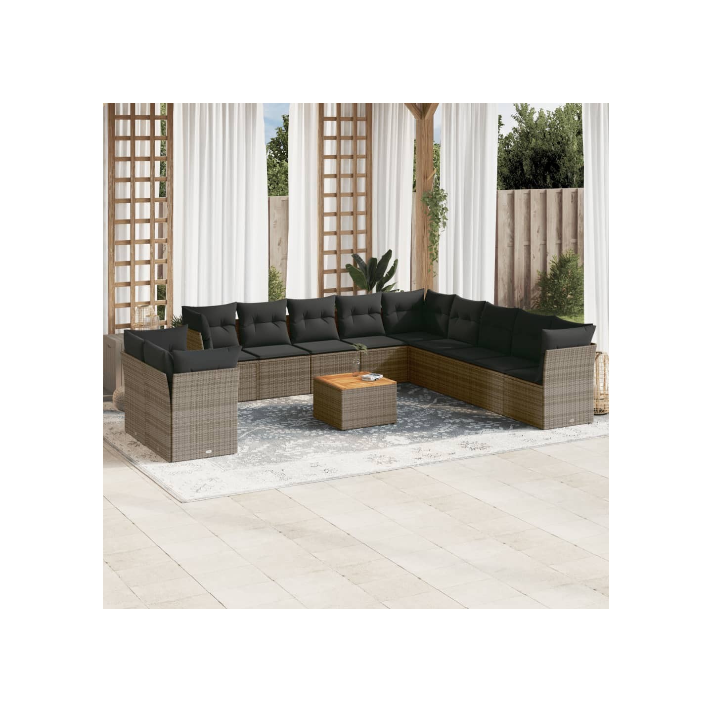 Salon de jardin avec coussins 12 pcs gris résine tressée