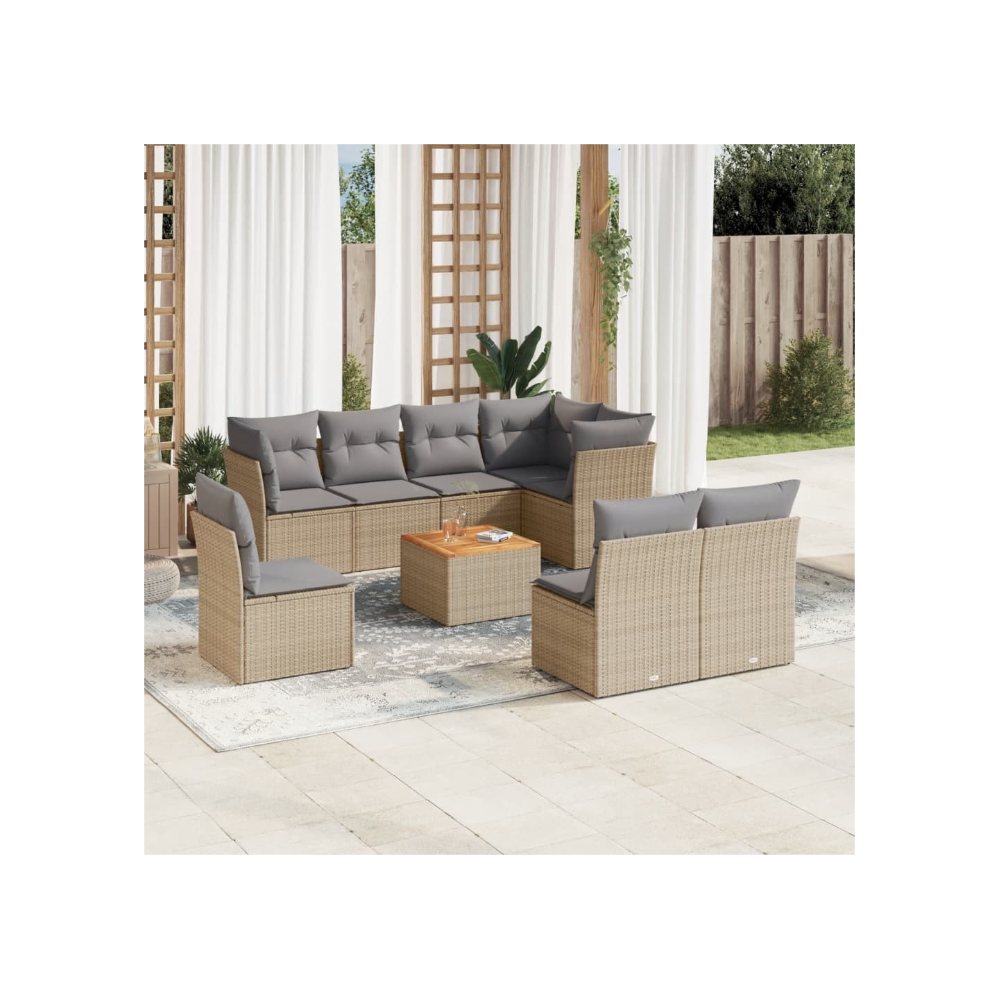 Patio Sofa Set 8 place Mélange de beige et gris