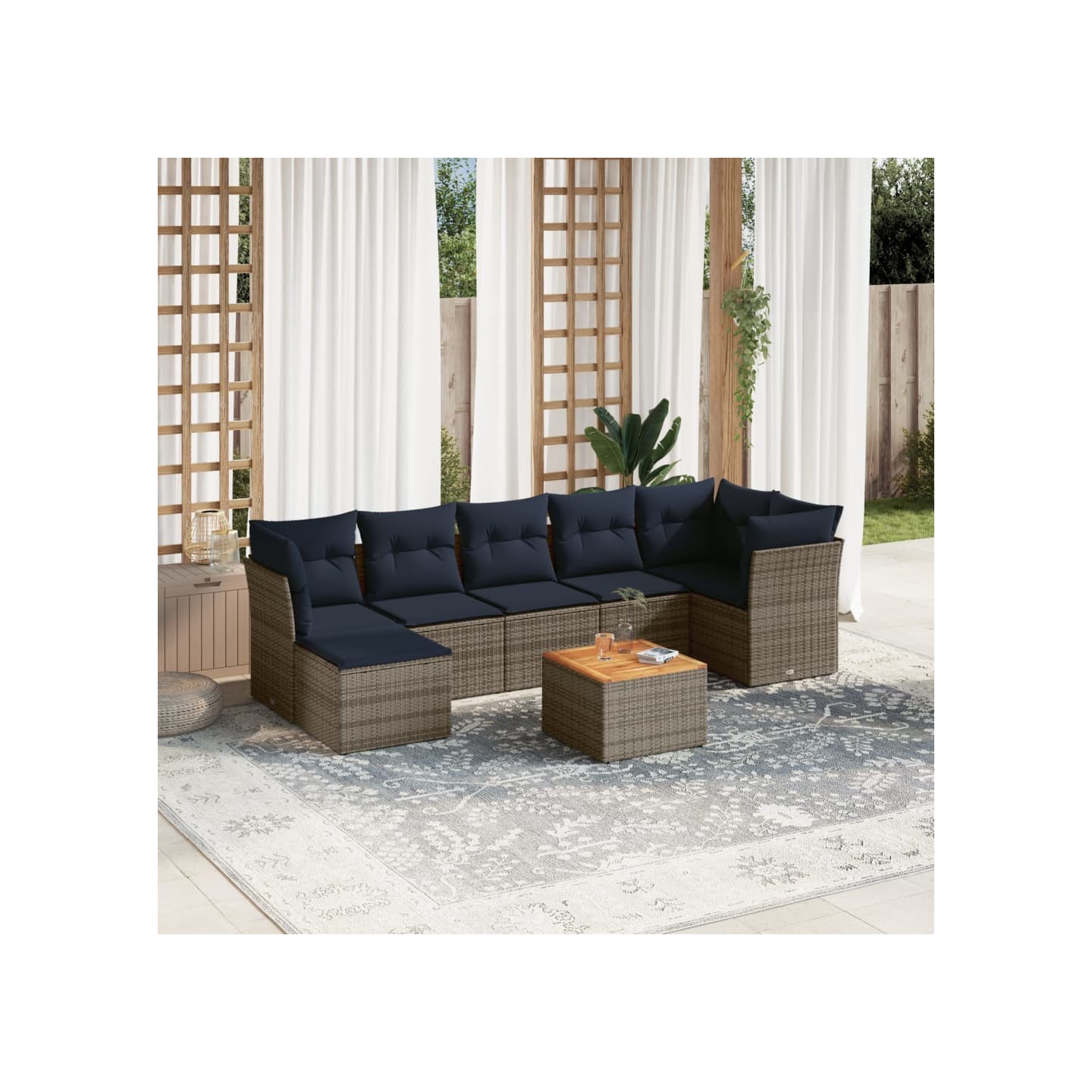 Ensemble de canapé de jardin 8 pcs avec coussins gris résine tressée
