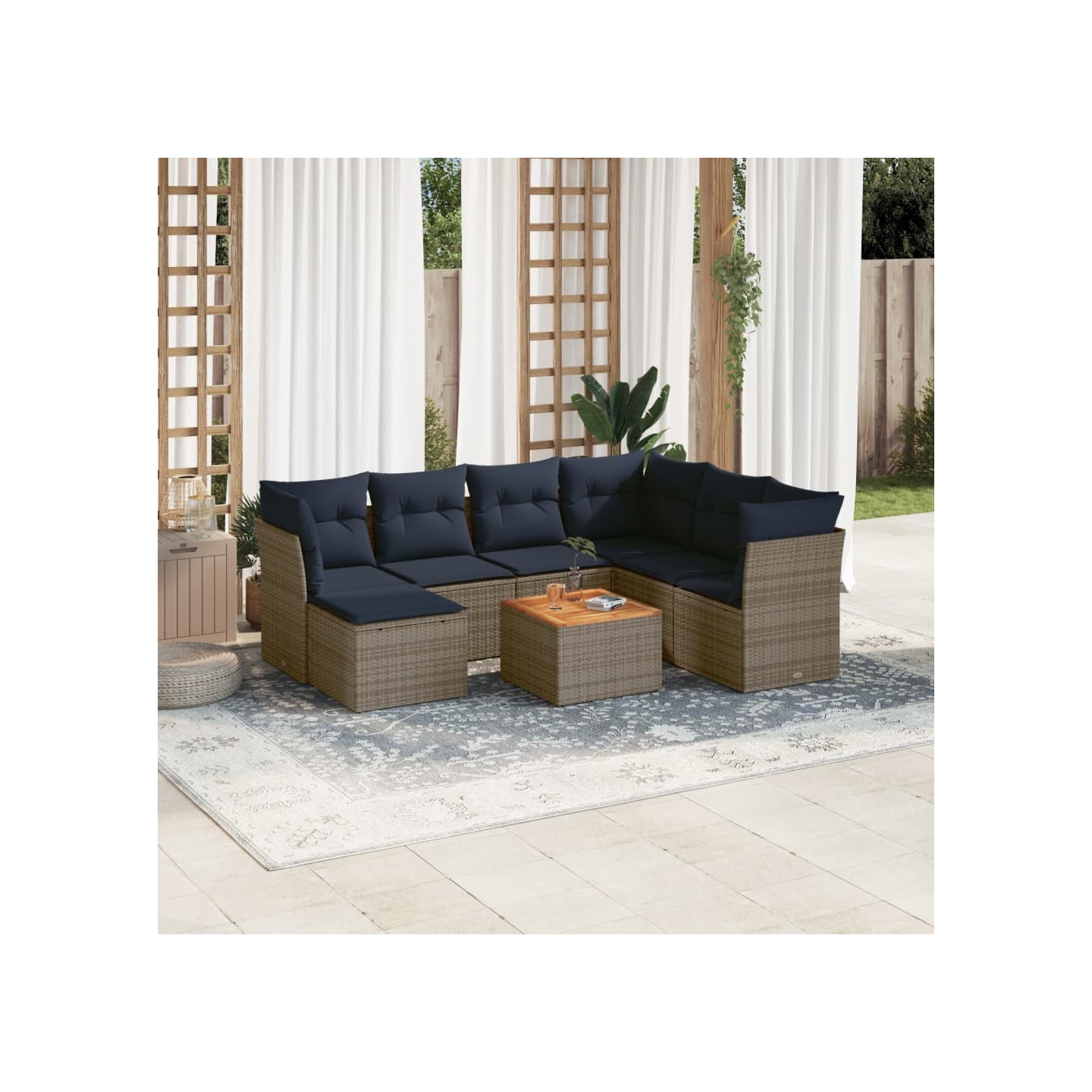 Ensemble de canapé de jardin 8 pcs avec coussins gris résine tressée