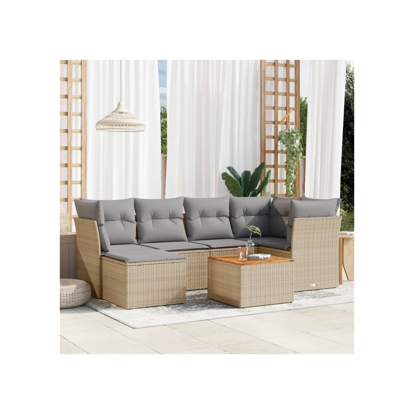 Patio Sofa Set 7 place Mélange de beige et de gris clair