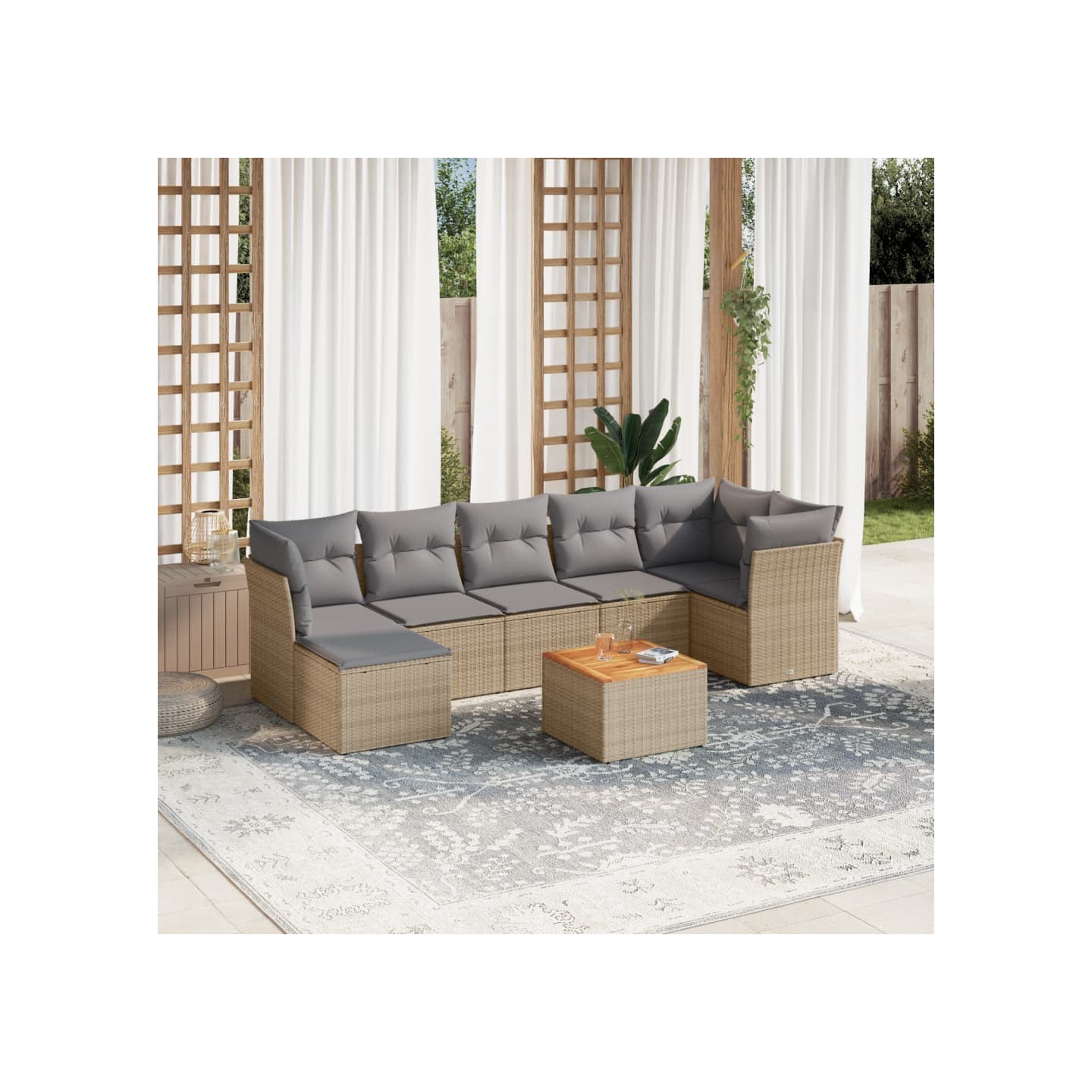 Patio Sofa Set 7 place Mélange de beige et gris