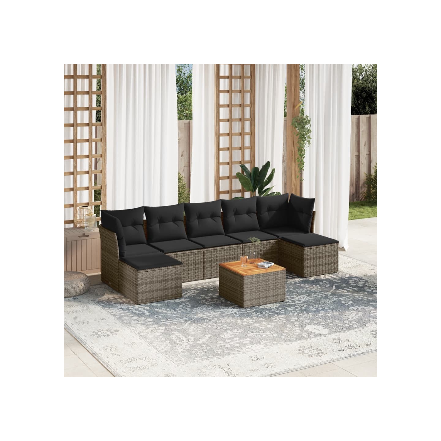 Salon de jardin 8 pcs avec coussins gris résine tressée
