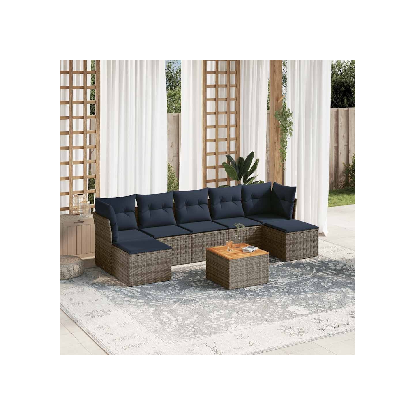 Ensemble de canapé de jardin 8 pcs avec coussins gris résine tressée