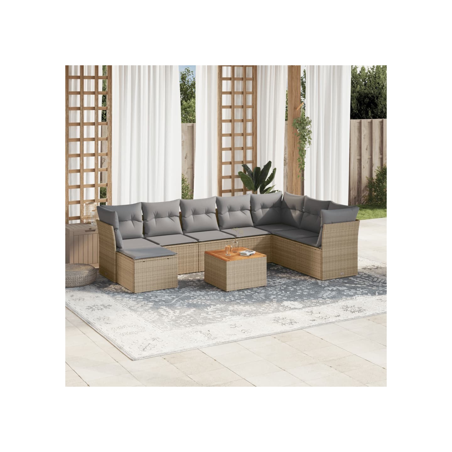 Patio Sofa Set 7 place Mélange de beige et de gris clair