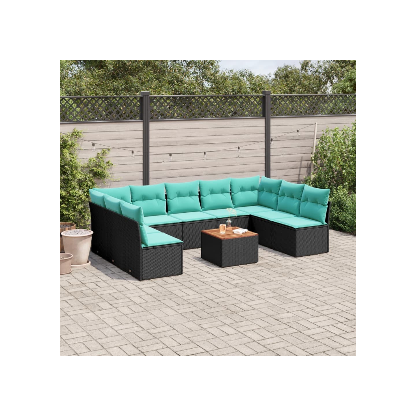 Salon de jardin 10 pcs avec coussins noir résine tressée