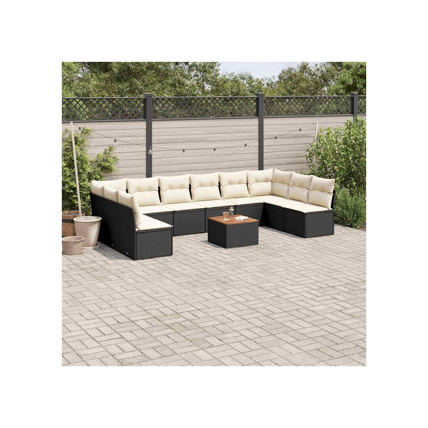 Salon de jardin 11 pcs avec coussins noir résine tressée