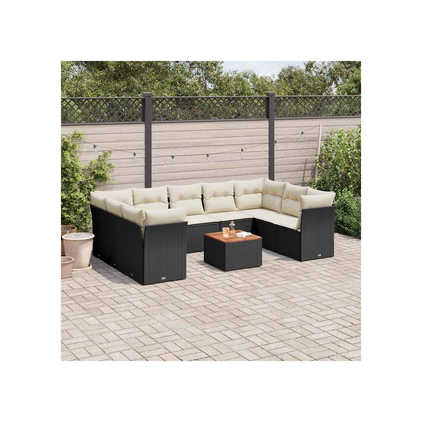 Salon de jardin 10 pcs avec coussins noir résine tressée