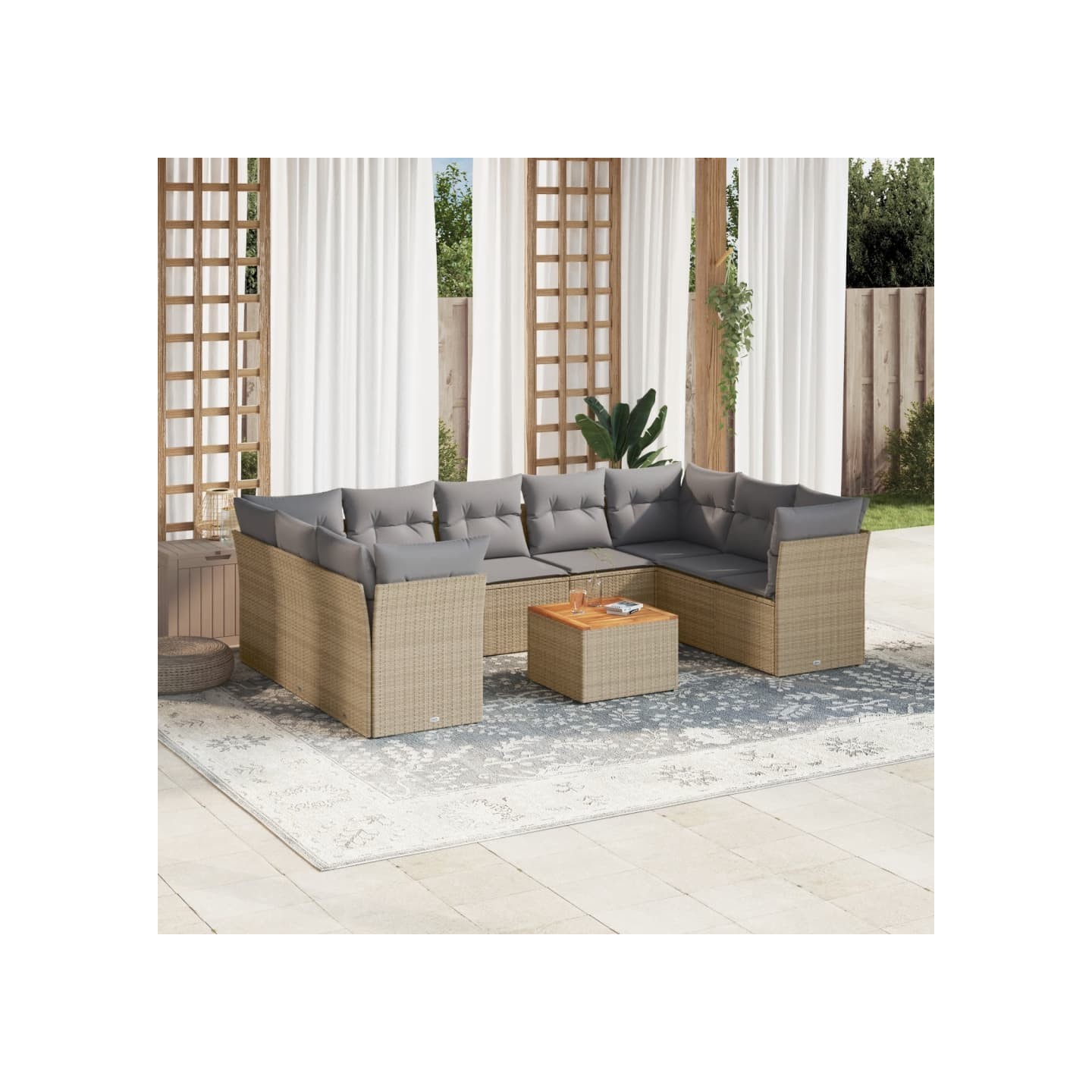 Patio Sofa Set 9 place Mélange de beige et gris