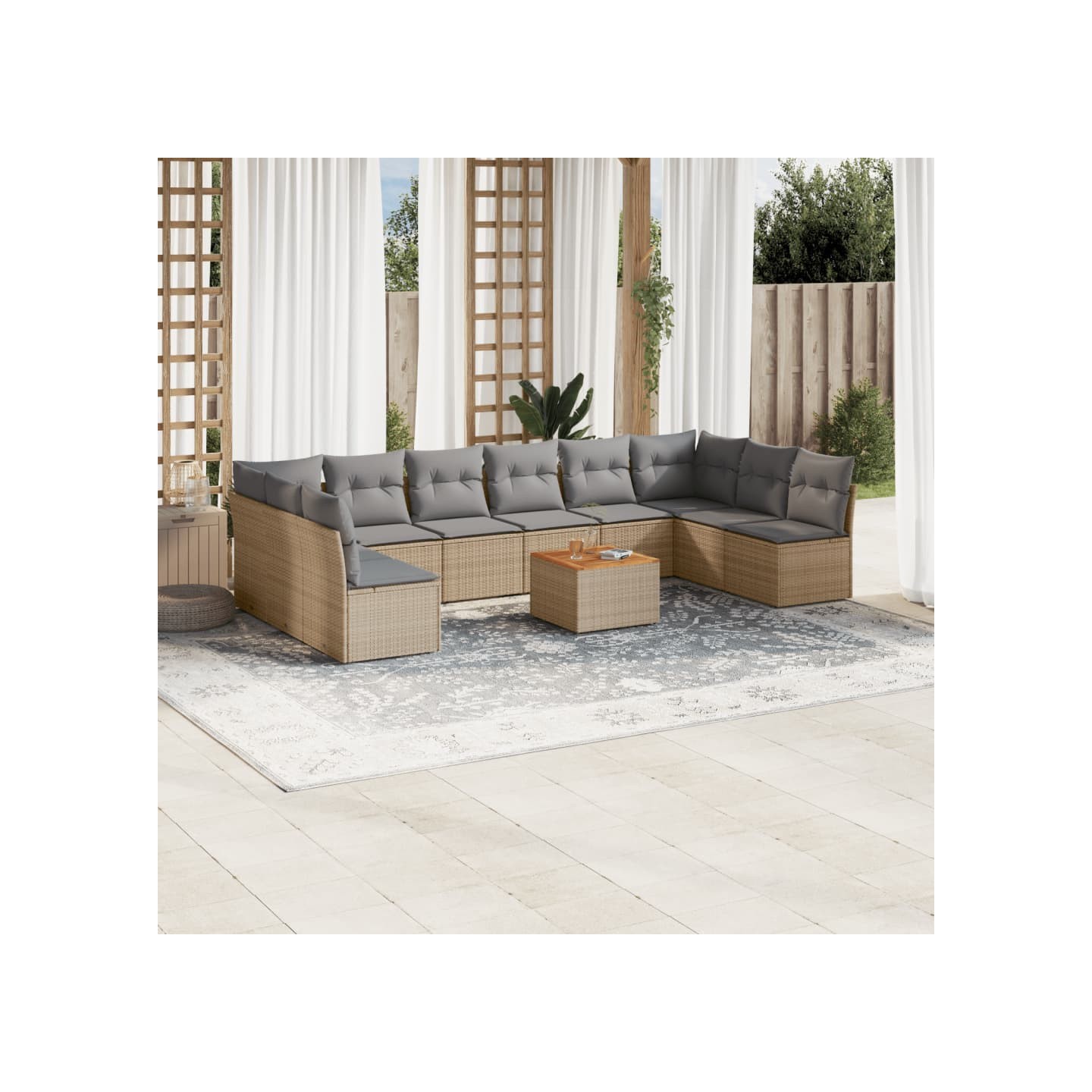 Patio Sofa Set 10 place Mélange de beige et de gris clair